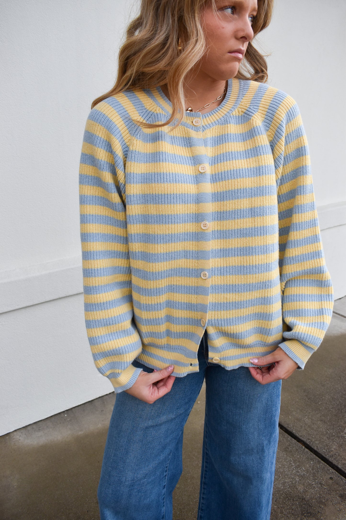 Blue/Butter Stripe Cardigan