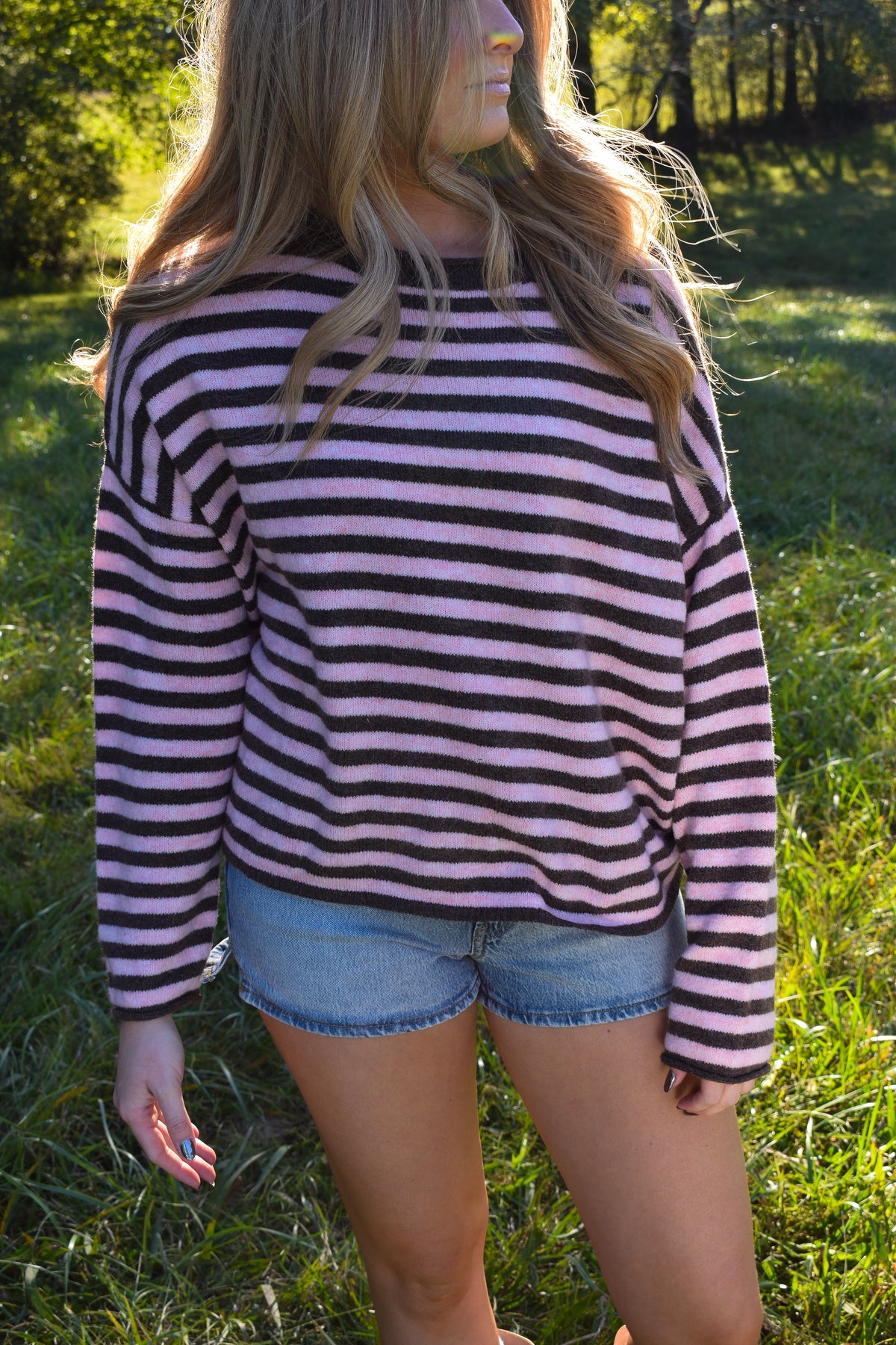 Mocha/Pink Stripe Sweater