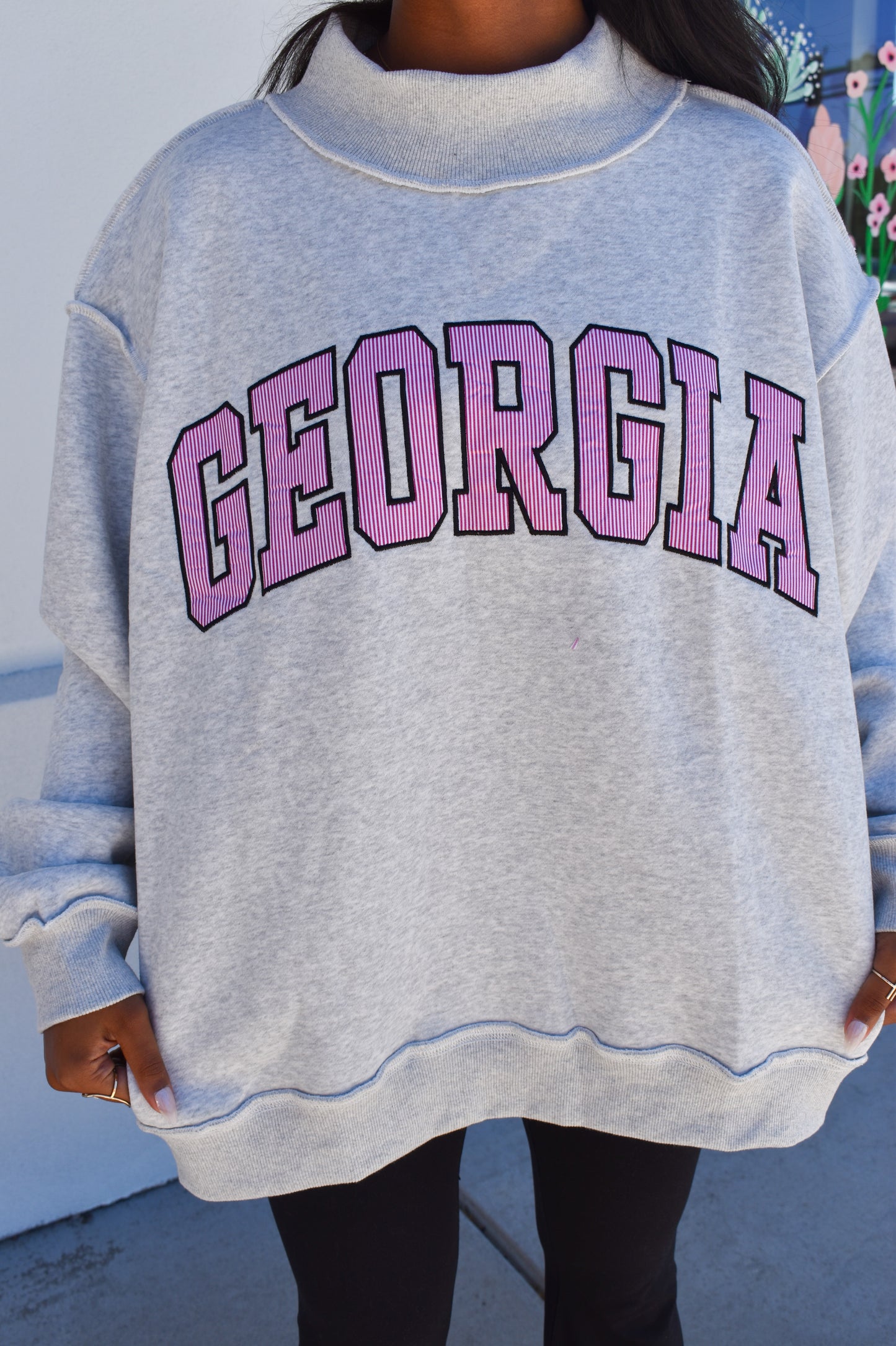 Embroidered Georgia Stripe Mockneck