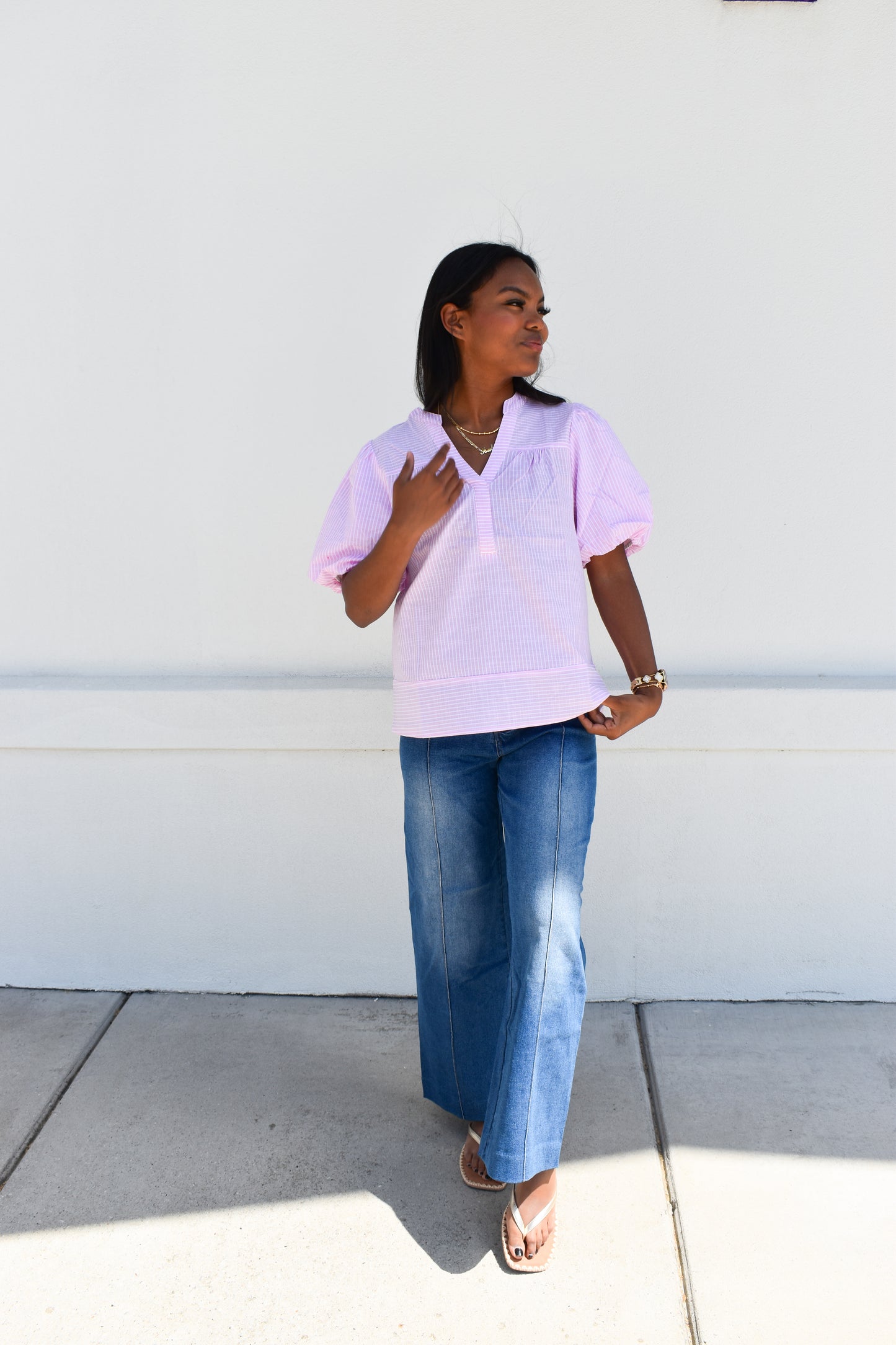 Stretchy Pintuck Denim Pants