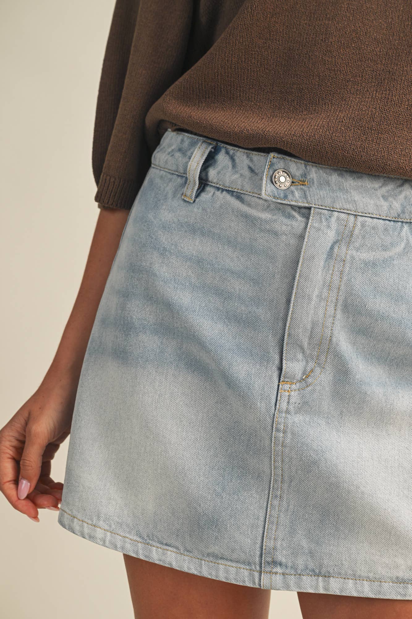 Faded Wash High Rise A-Line Skirt