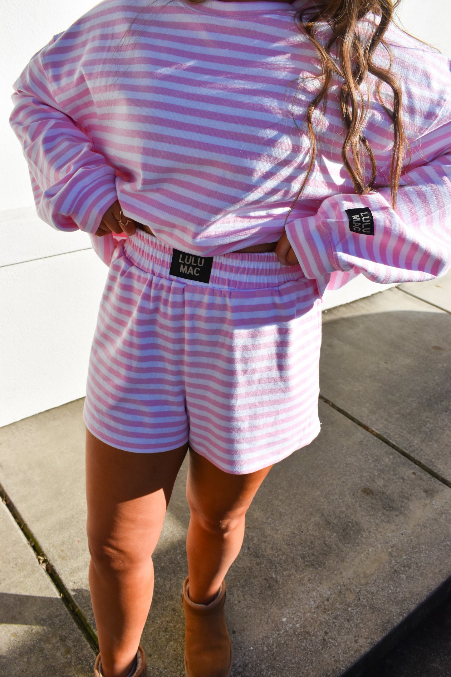 Lounge Stripe Shorts: Light Pink