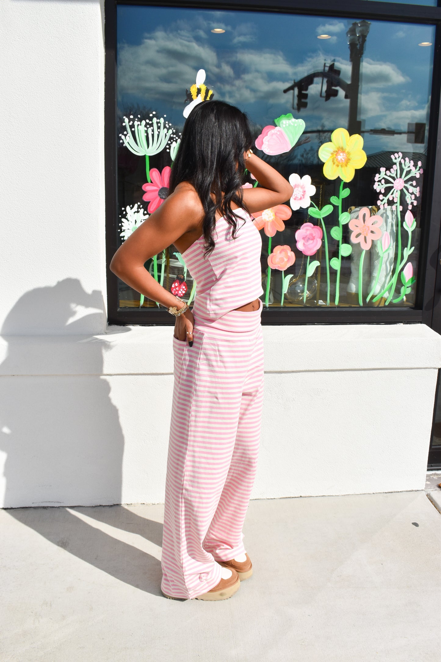 Pink Love Stripe Fold Over Pants