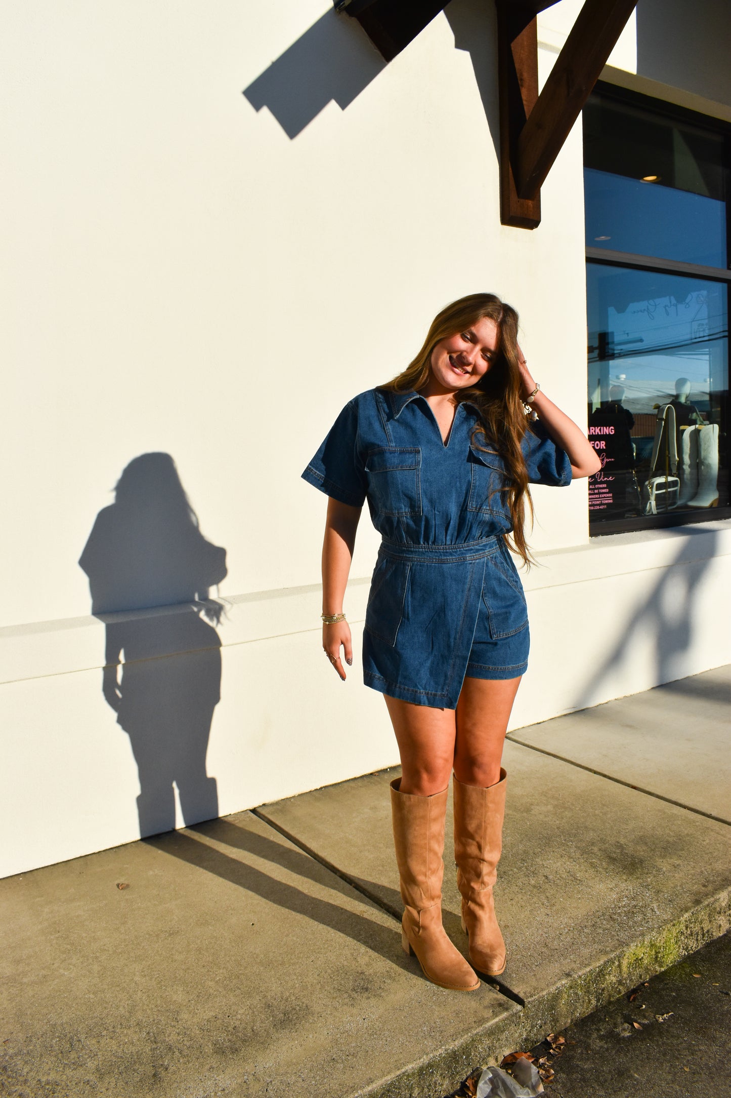 Denim Romper W/ Pockets & Wrap Detail