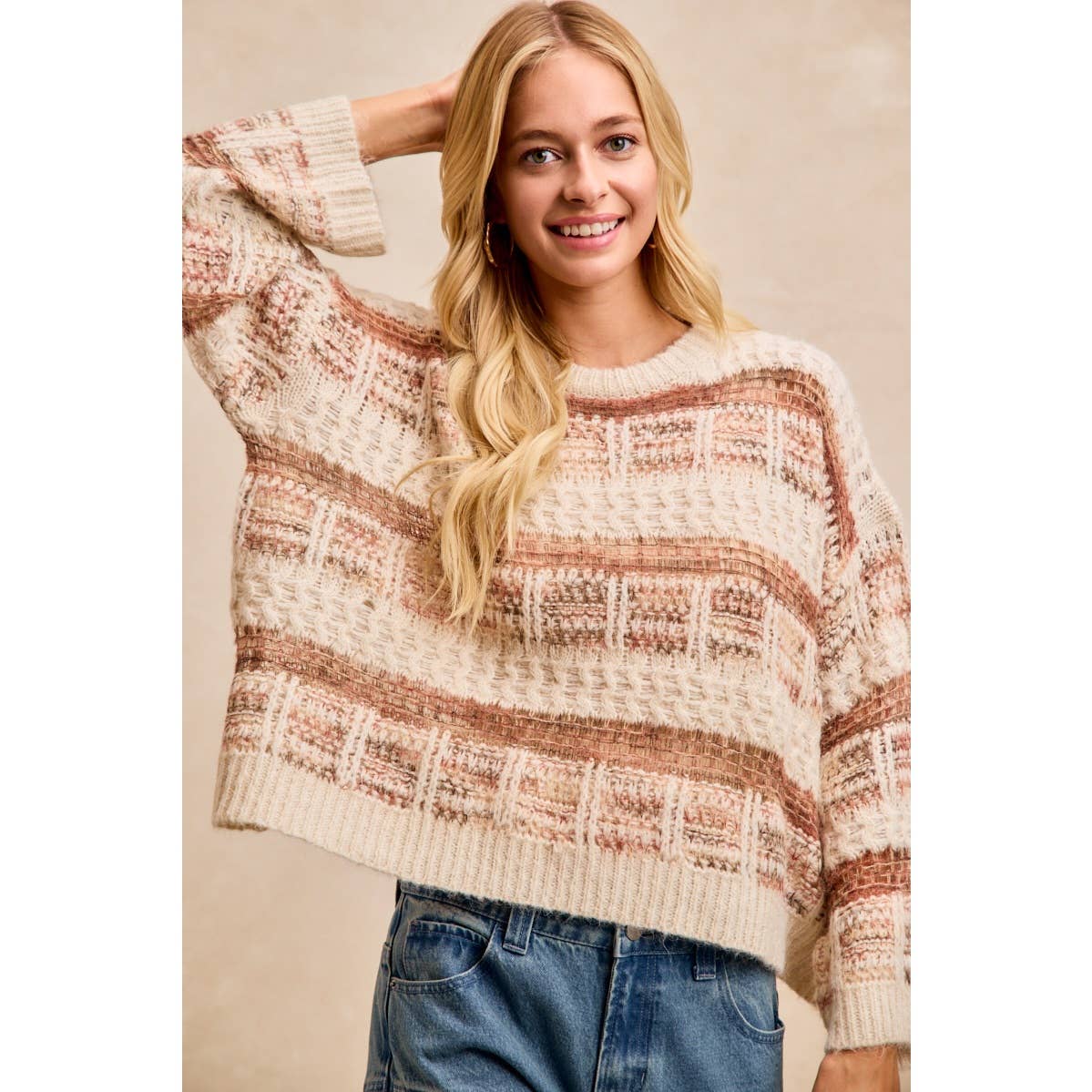 Vintage Soft Check Pattern Chunky Knit Sweater