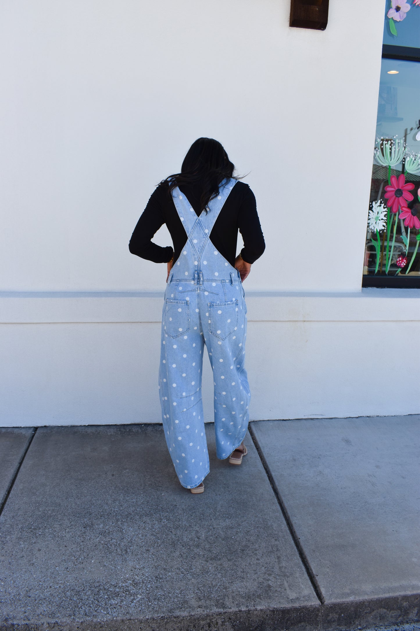 Denim Polka Dot Barrel Overalls
