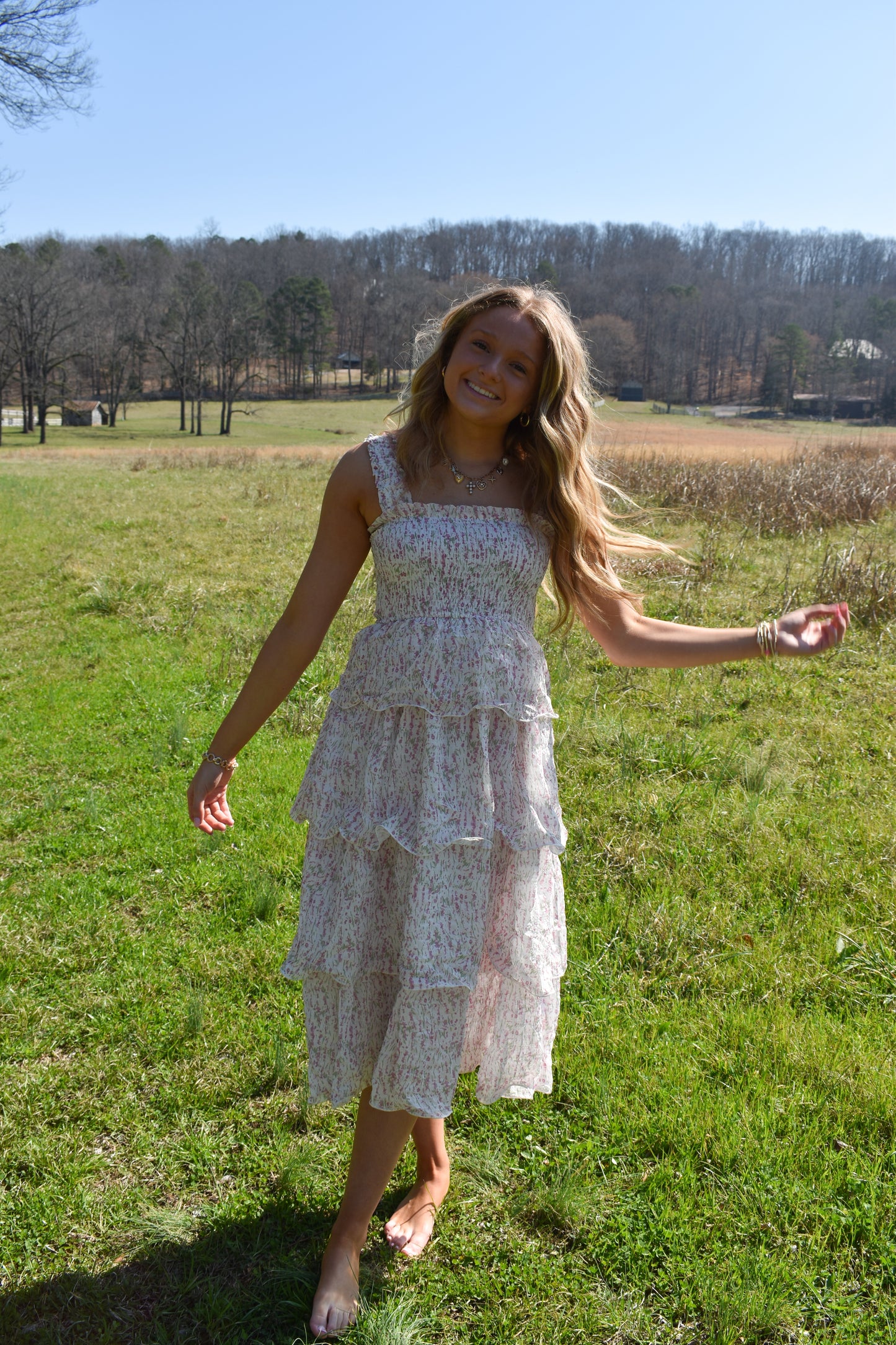 Garden Whirl Tier Midi Dress