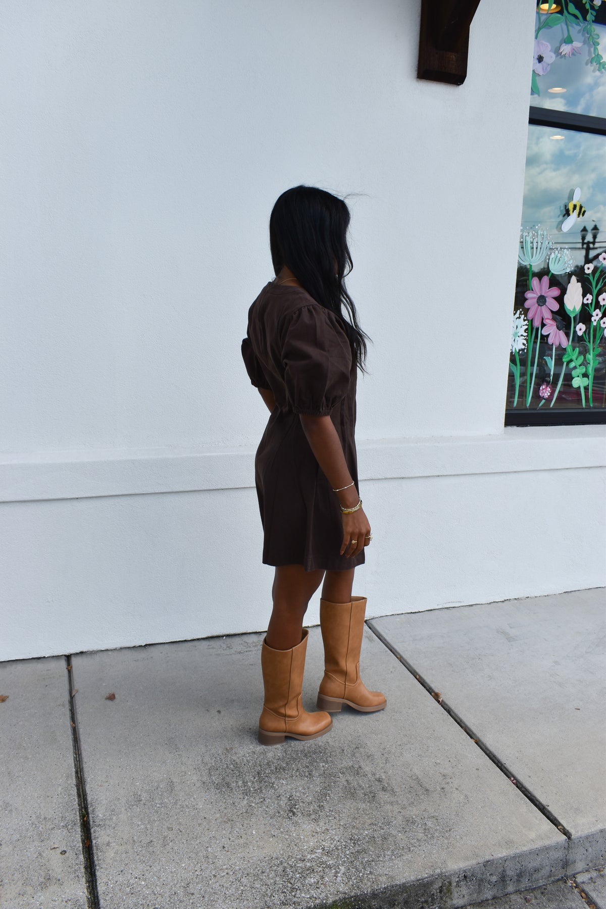 Puff Sleeve V Neck Mini Dress