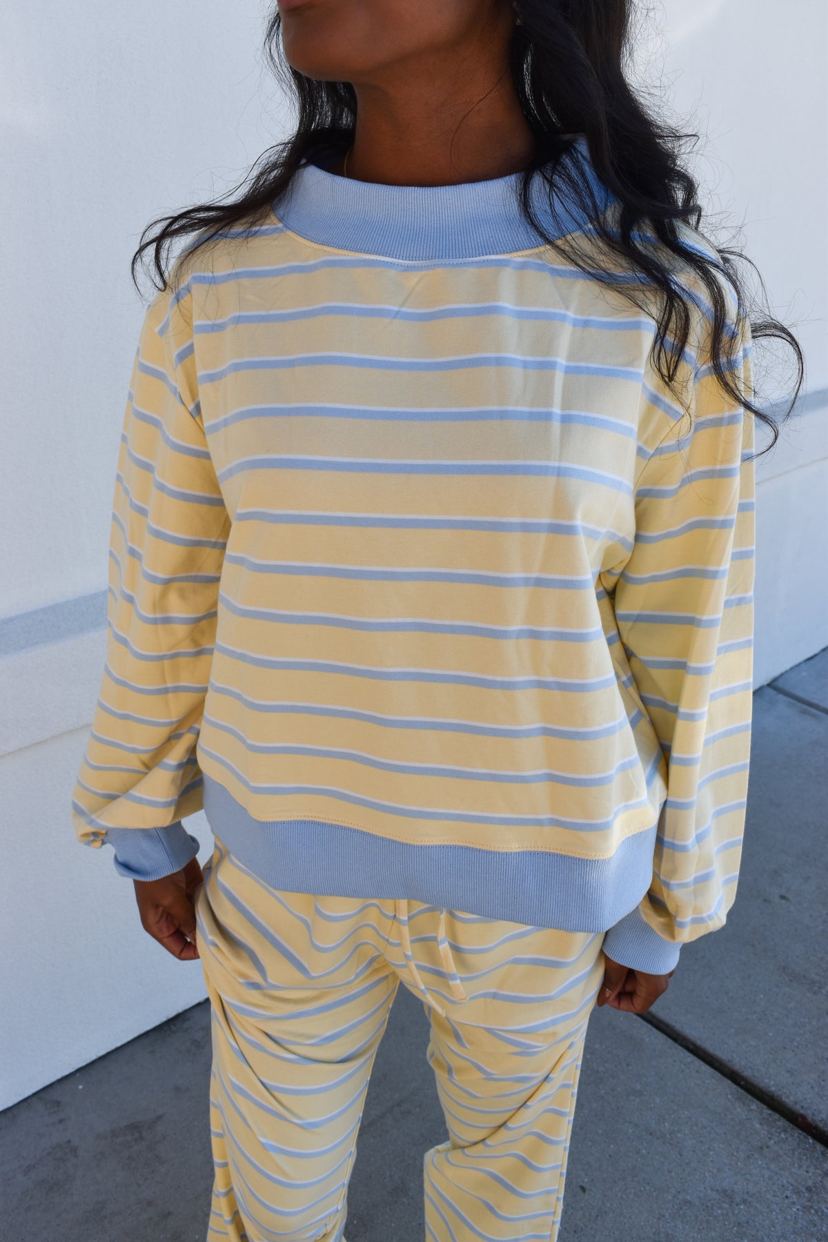 Striped Mockneck: Baby Blue/Lemon