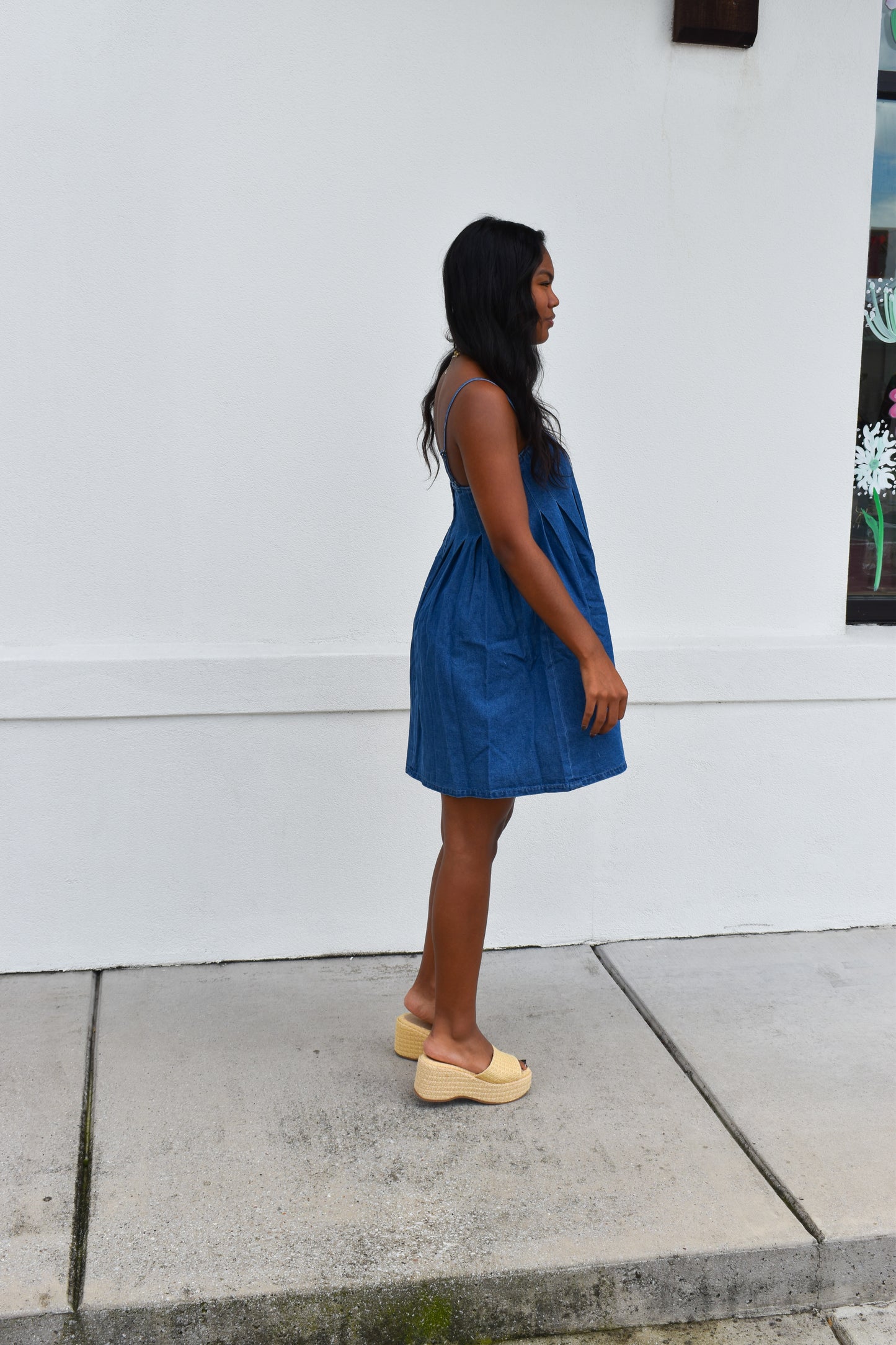 Denim Pleated Babydoll Dress