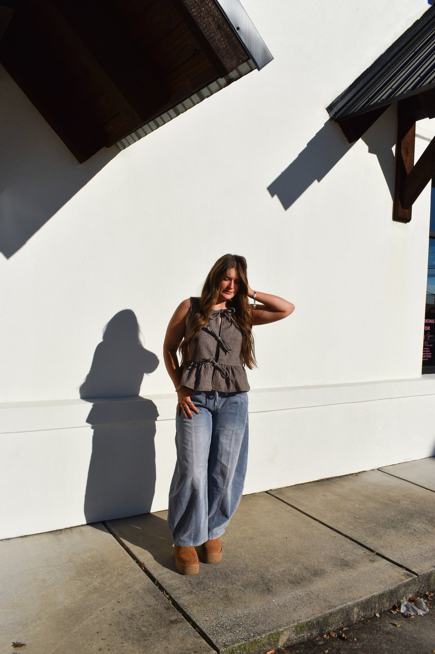 Maple Checkered Top W/ Tie Bows