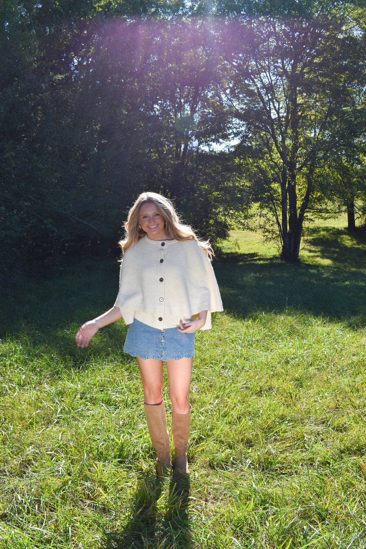 Button Front Tiered Knit Capelet