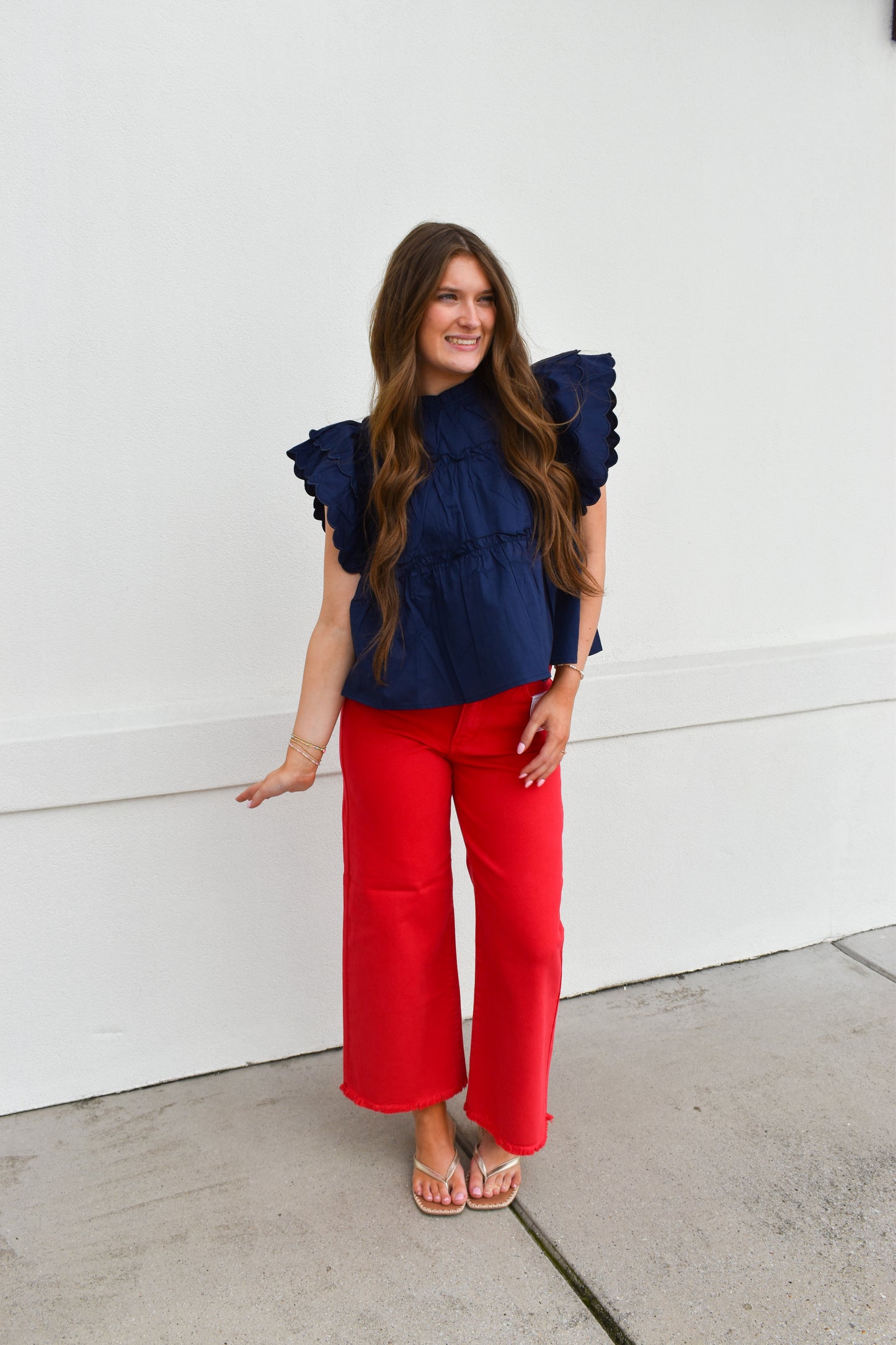 The Navy Scallop Ruffle Top