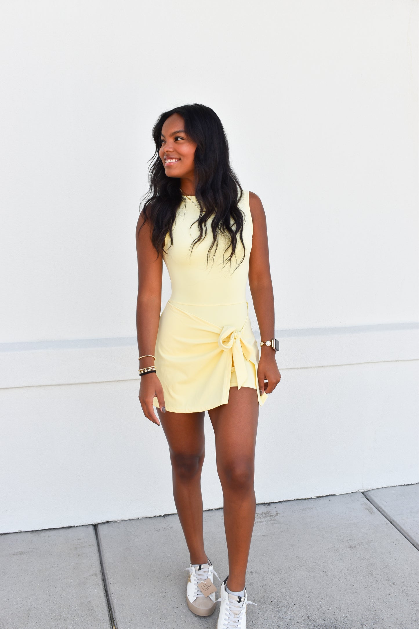 Athletic Wrap Tie Dress: Light Yellow