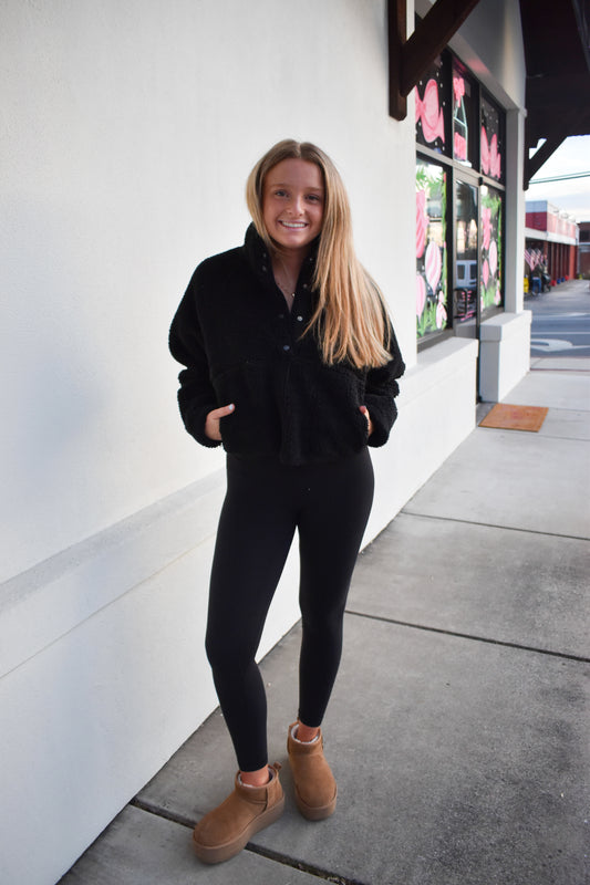 Black Basic Sherpa Pullover