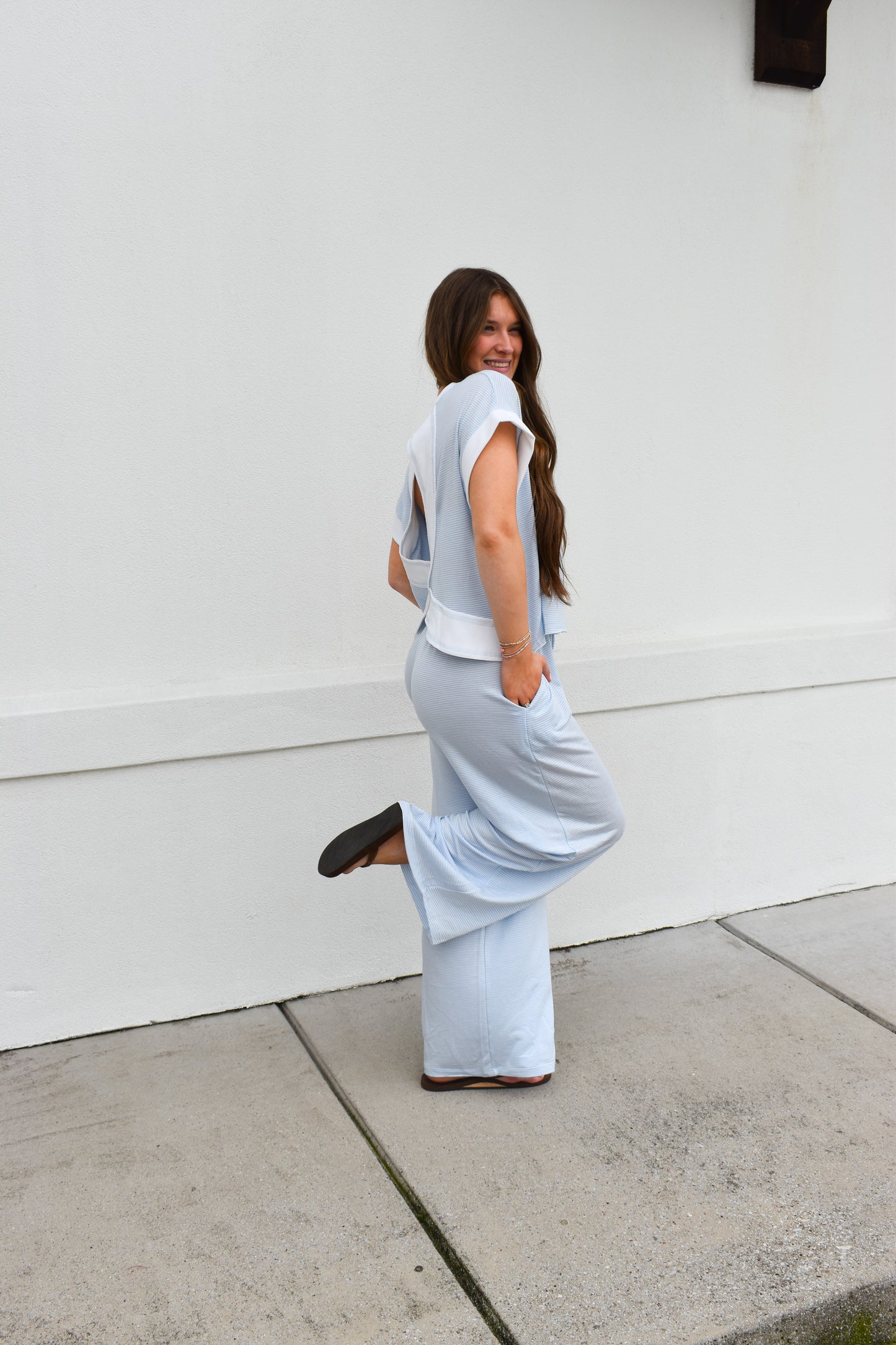 Open Back Striped Top: Blue