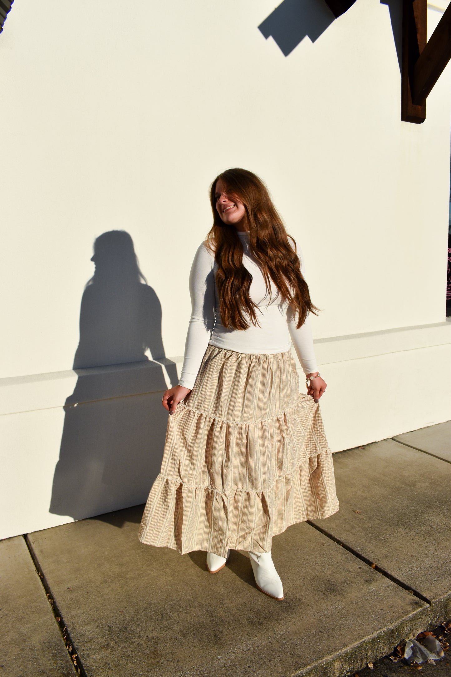Lace Trim Gingham Maxi Skirt