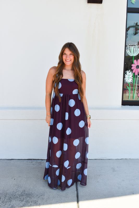 Polka Dot Square Neck Maxi Dress