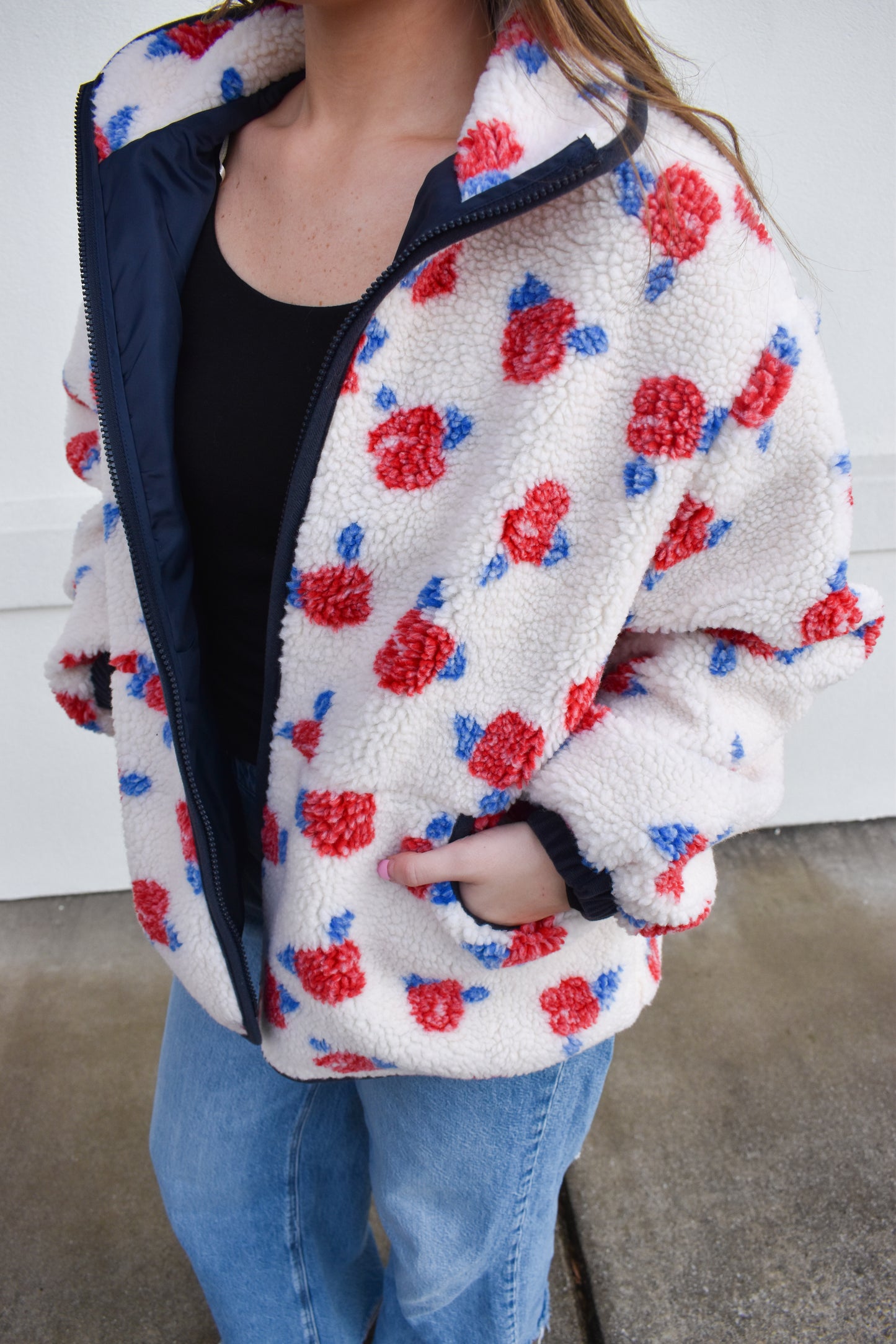 Cozy Oversized Rose Pattern Fleece Zip Up Jacket