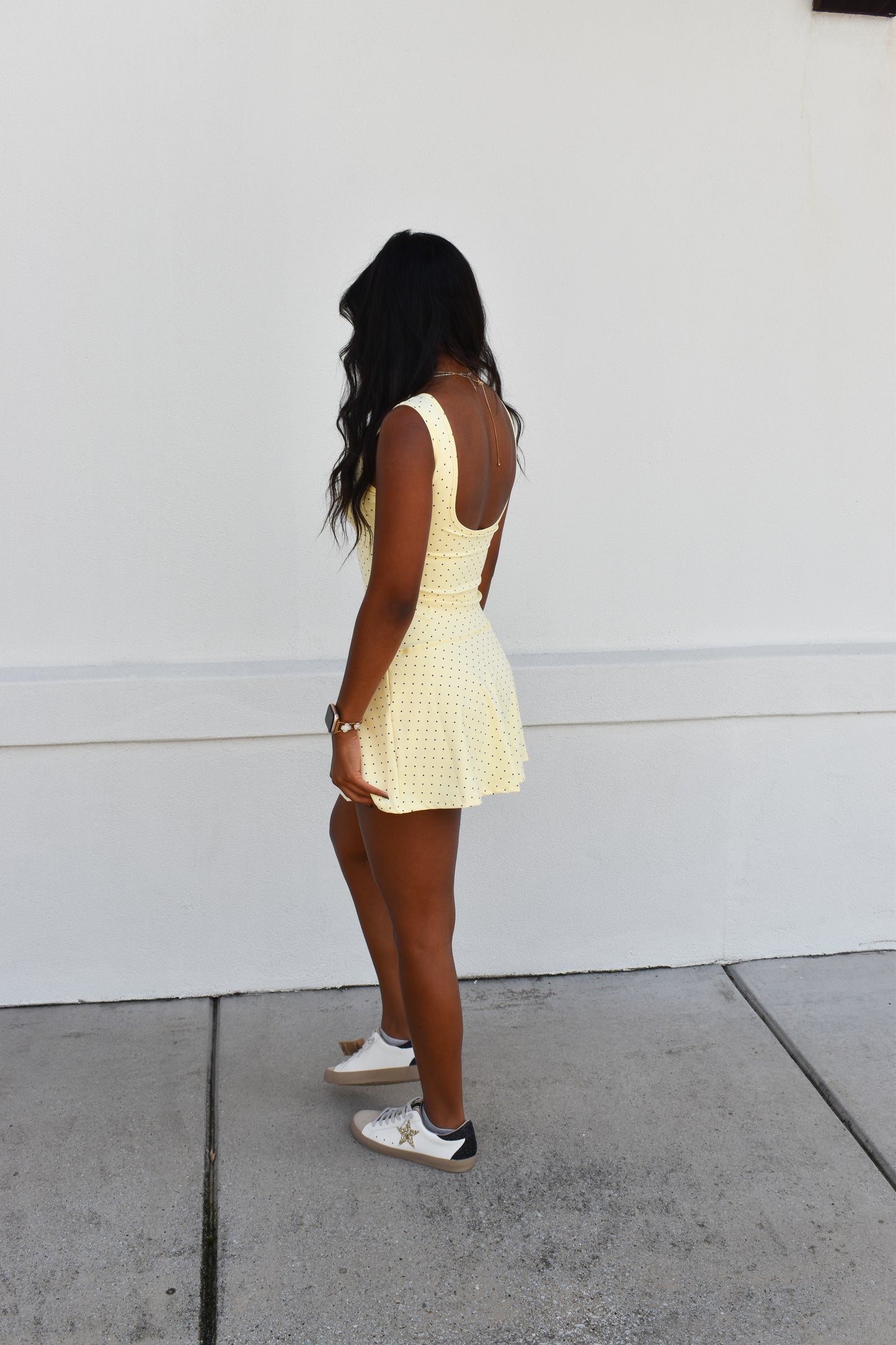 Polka Dot Print A-Line Mini Dress with Drop Waist