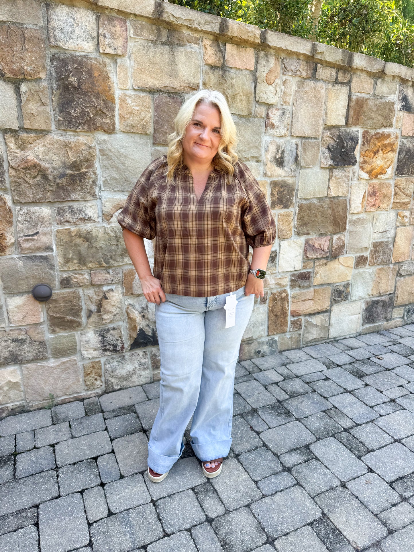 Calla Plaid Puff Sleeve Blouse