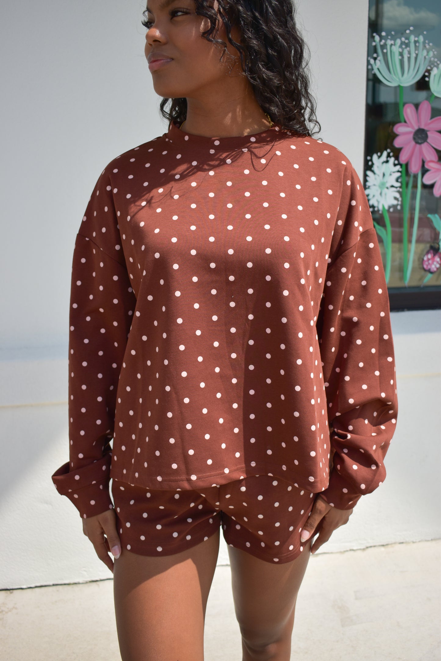 Chocolate Polka Dot Print Lounge Sweatshirt