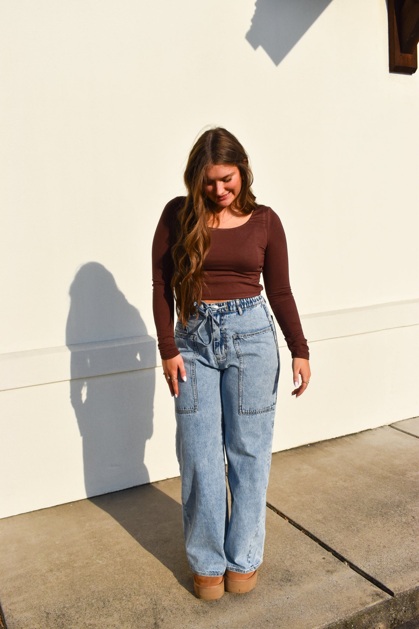 Basic Long Sleeve Scoop Neck: Brown