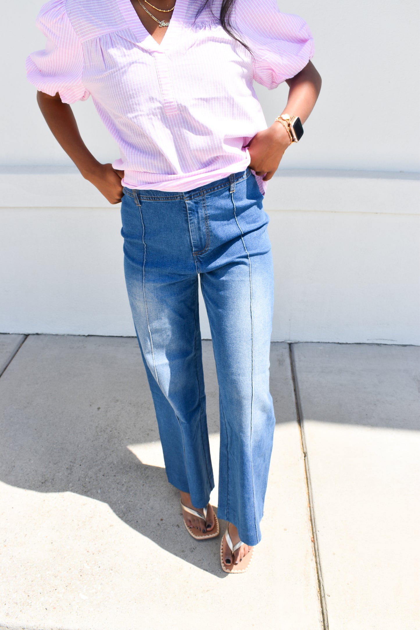 Stretchy Pintuck Denim Pants