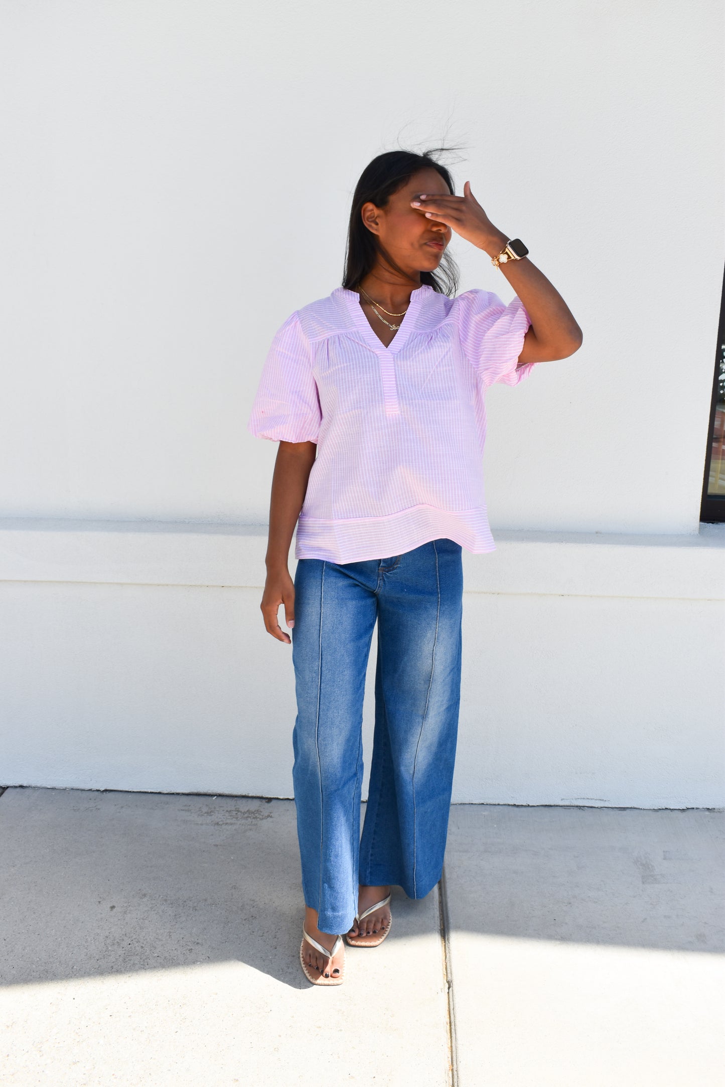 Whisper of Color Airy Cotton Blend Bubble Stripe Blouse