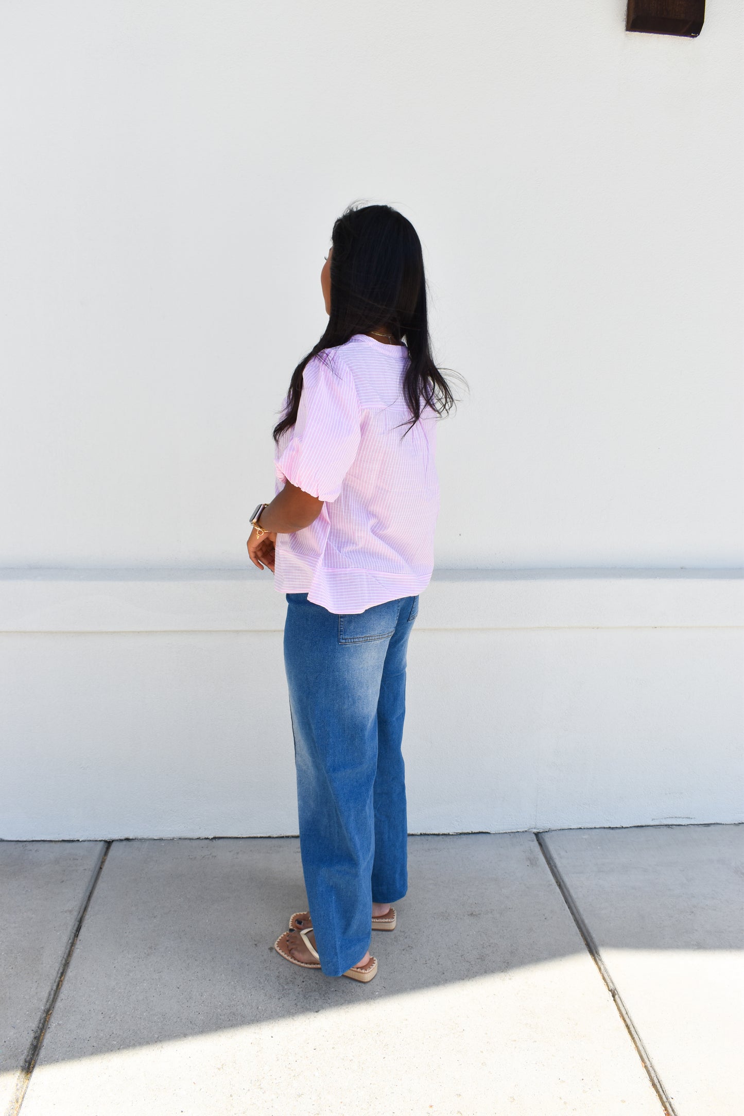 Whisper of Color Airy Cotton Blend Bubble Stripe Blouse