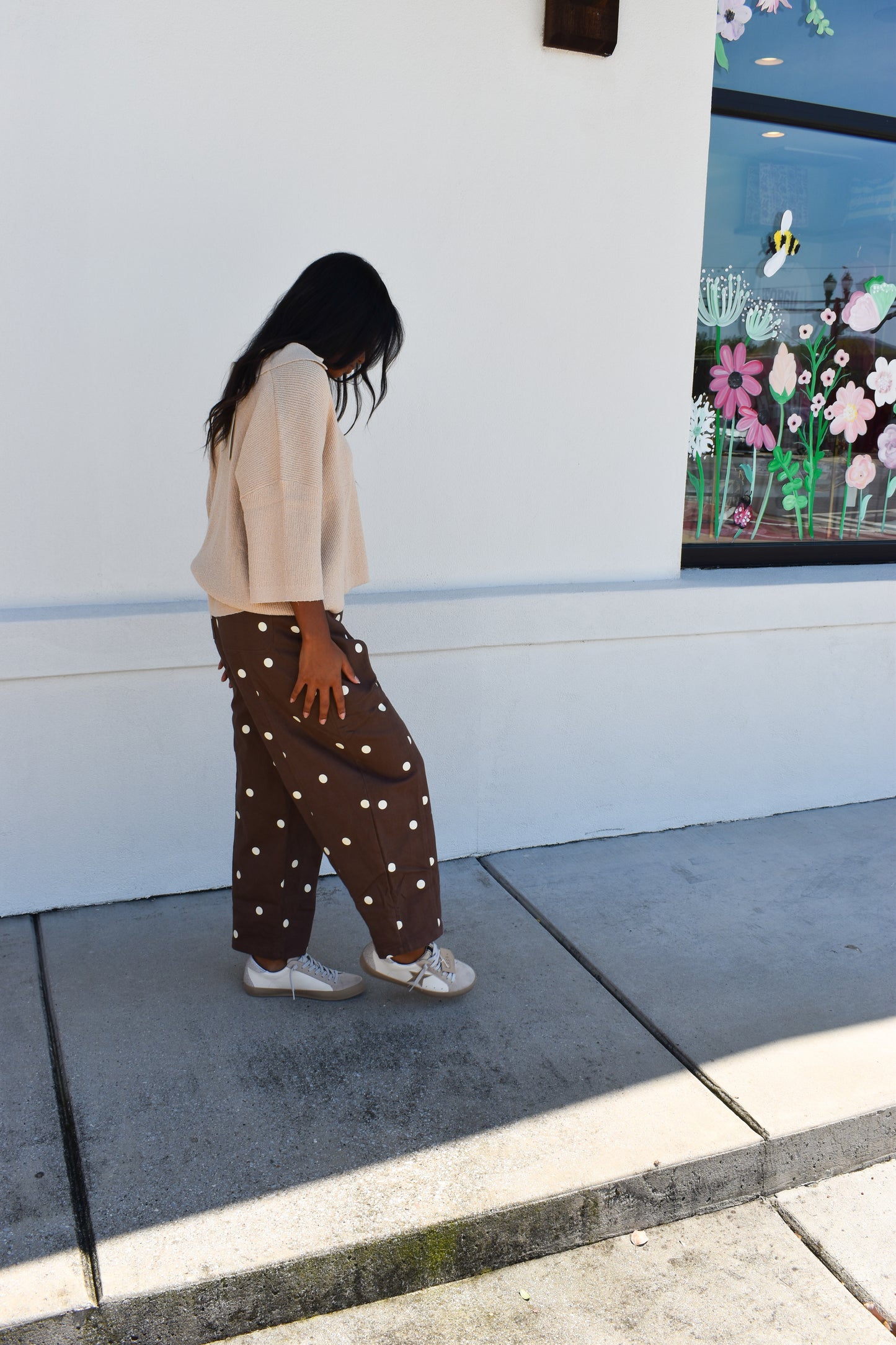 Polka Dot Brown Barrel Jean