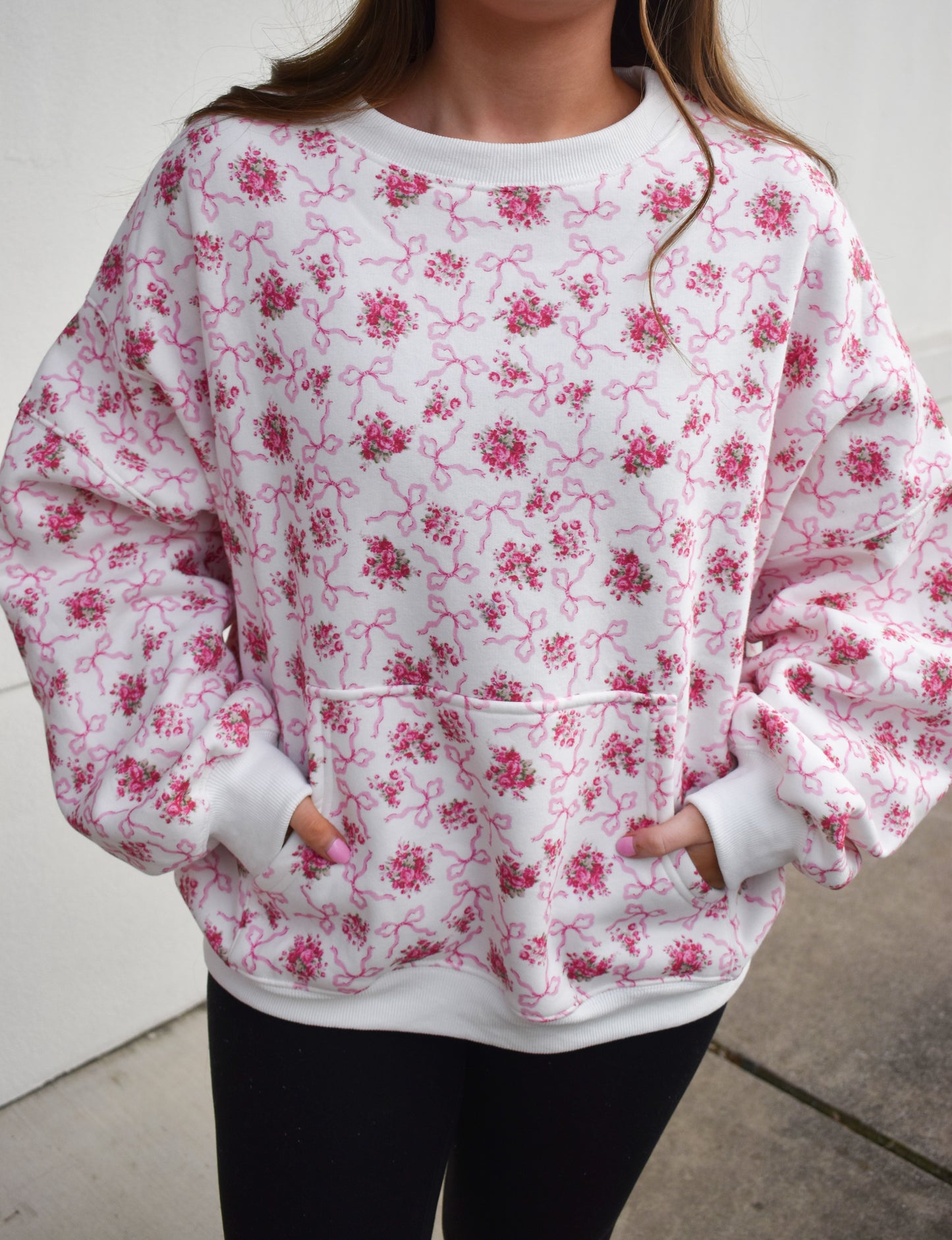 Floral Print Fleece Crew Neck