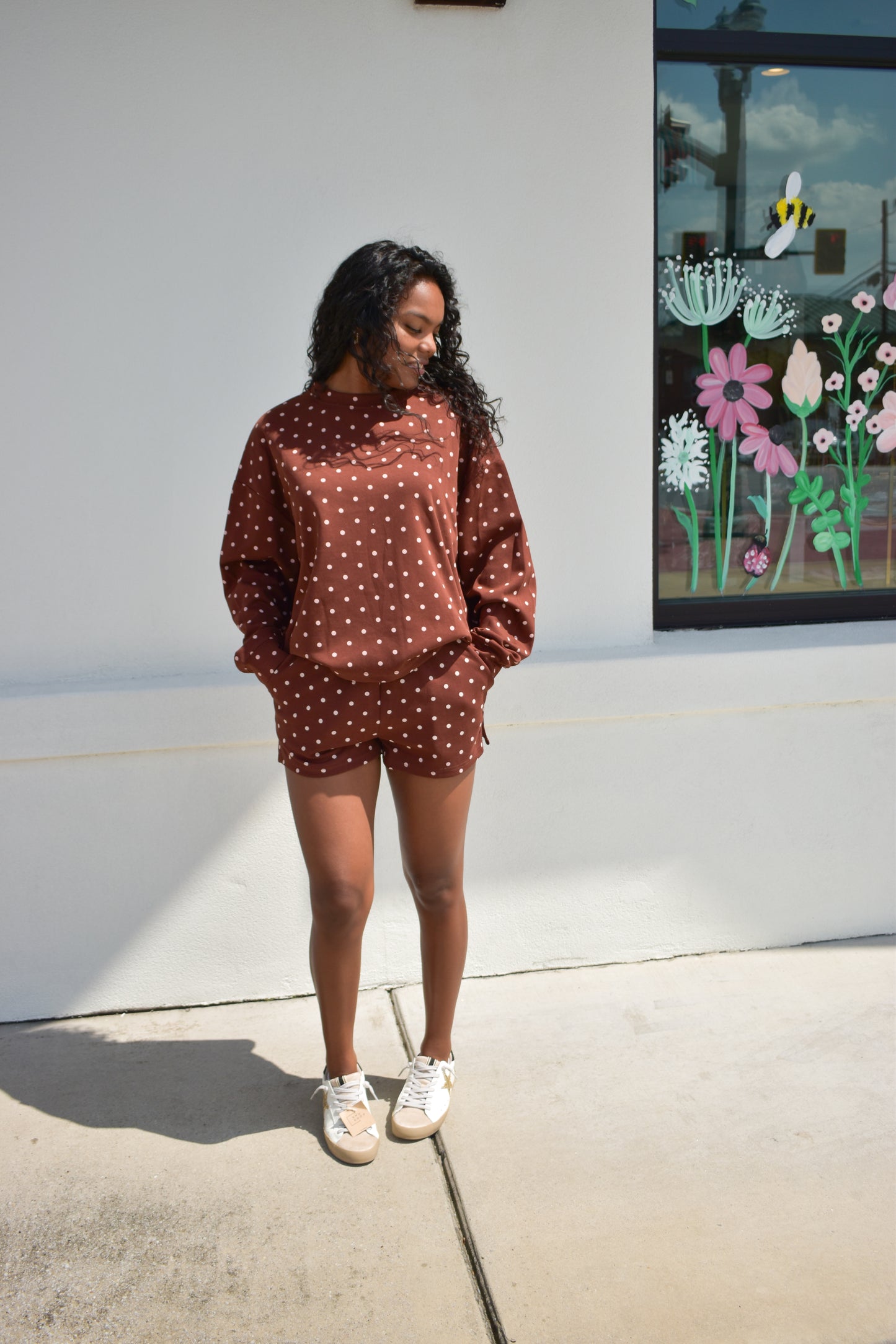 Chocolate Polka Dot Elastic Waistband Athletic Shorts