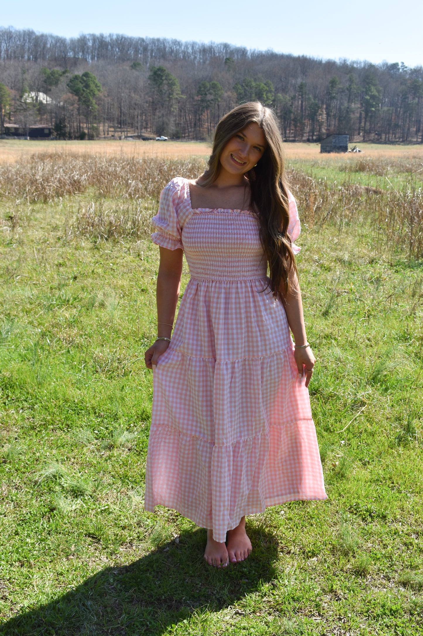 Madi Pink Gingham Maxi Dress