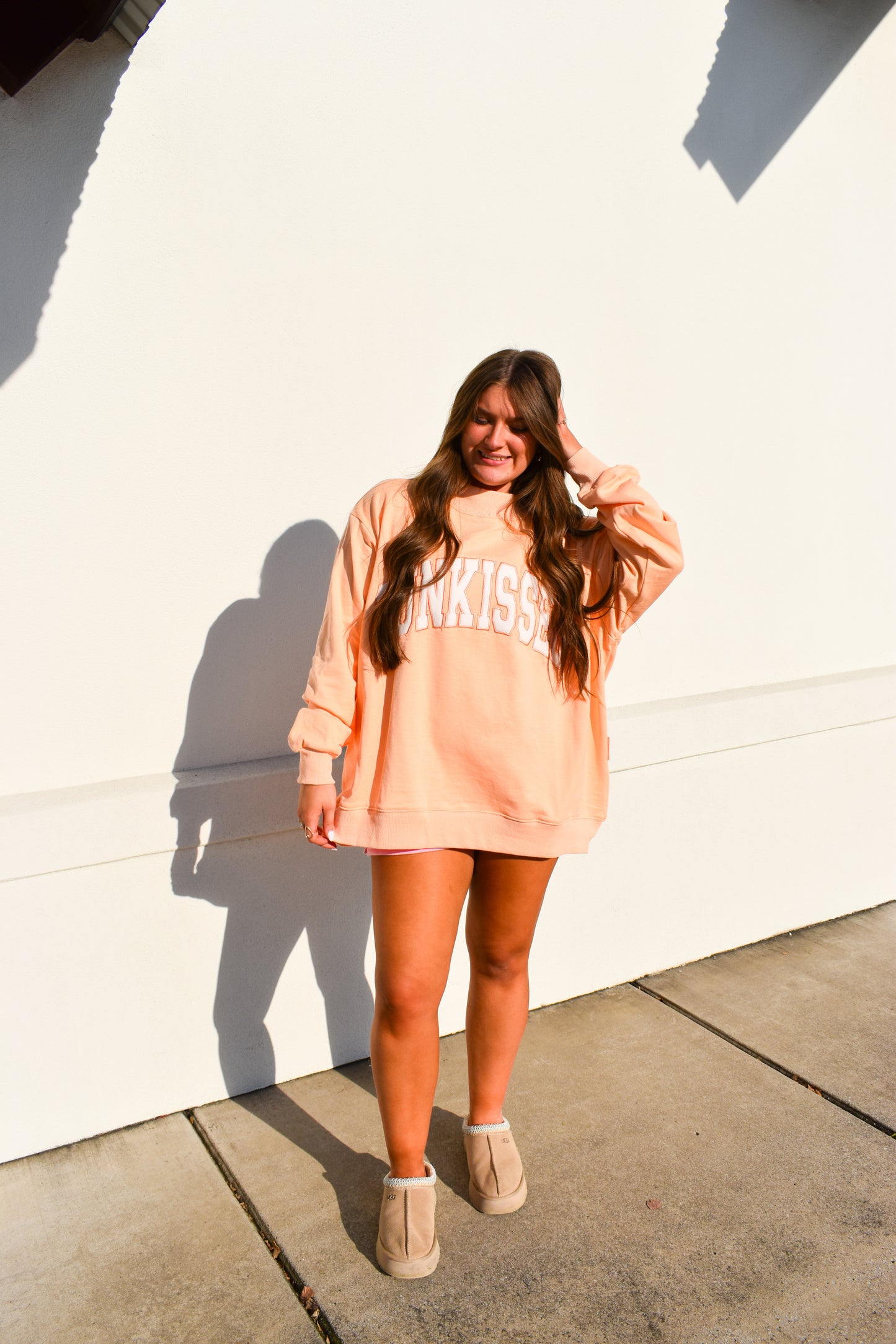 Varsity Sunkissed Embroidered Mockneck: Papaya Orange