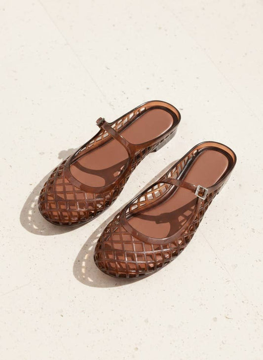 Jelly Mary Jane Flats Woven Lattice Mesh Shoes