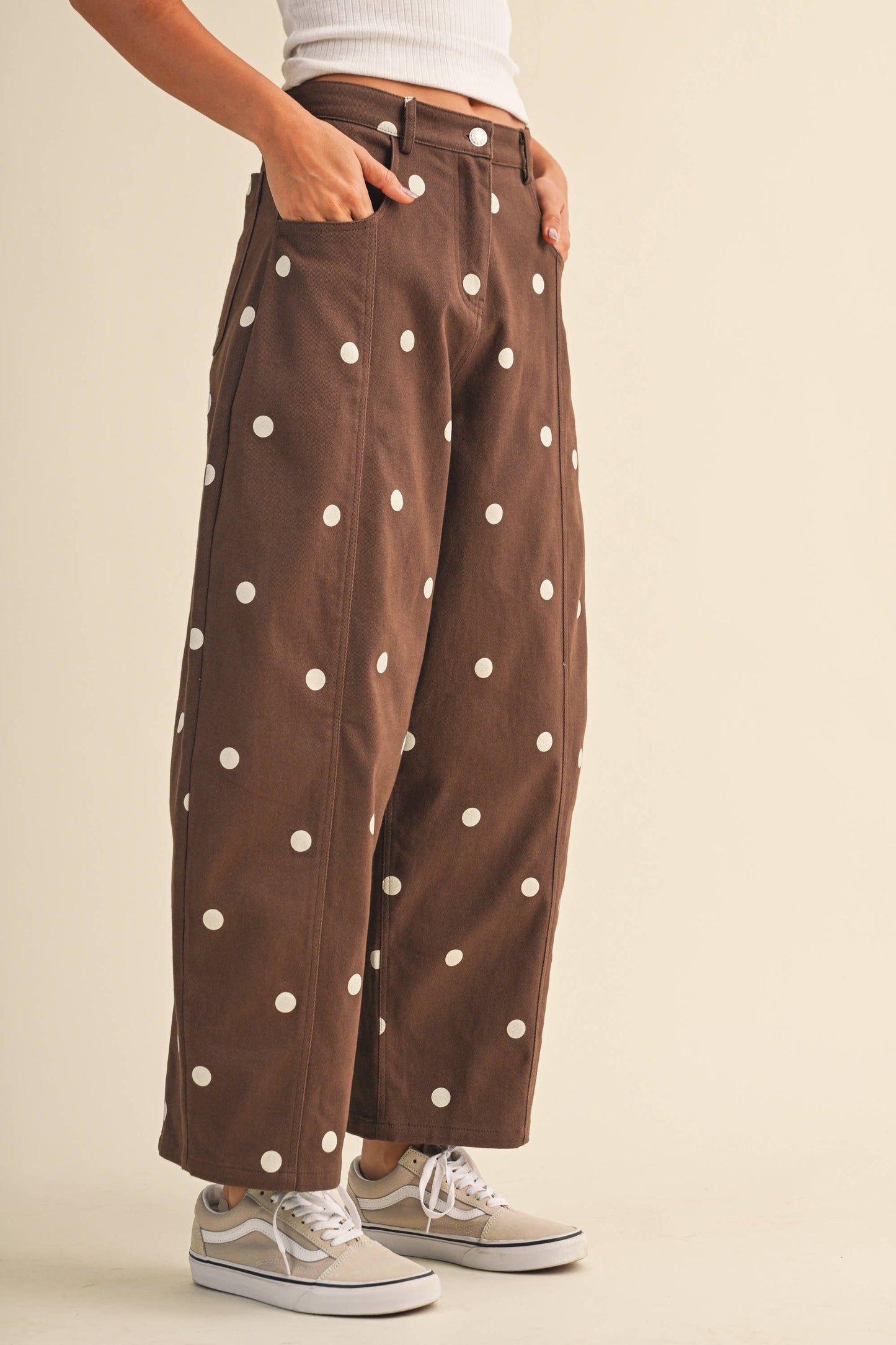 Polka Dot Brown Barrel Jean