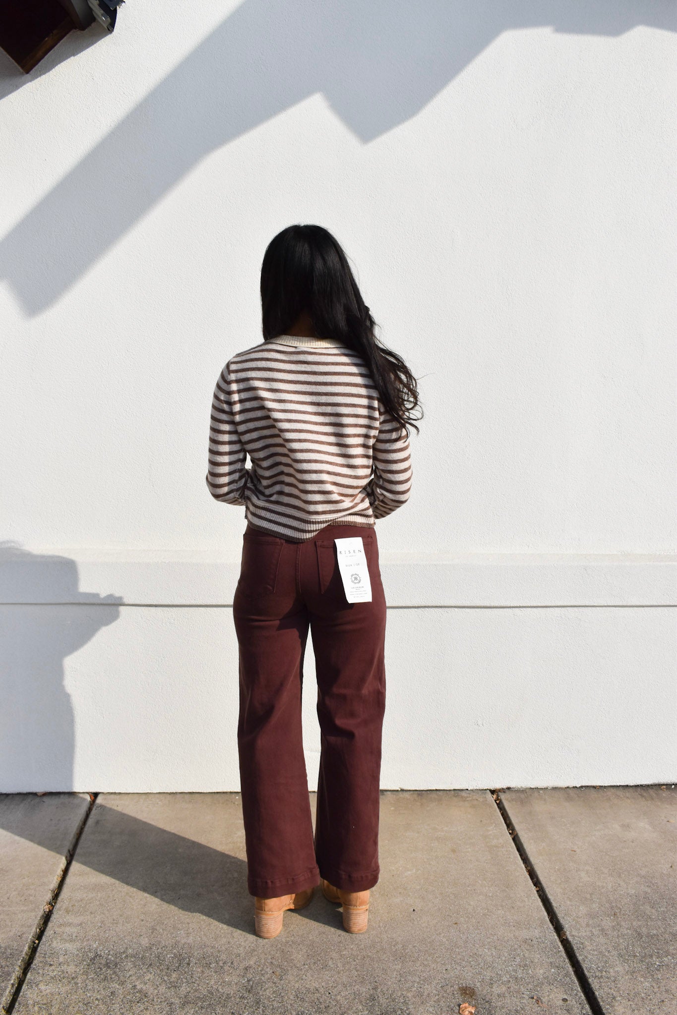 Risen Detailed High Rise Crop Wide Leg: Chocolate