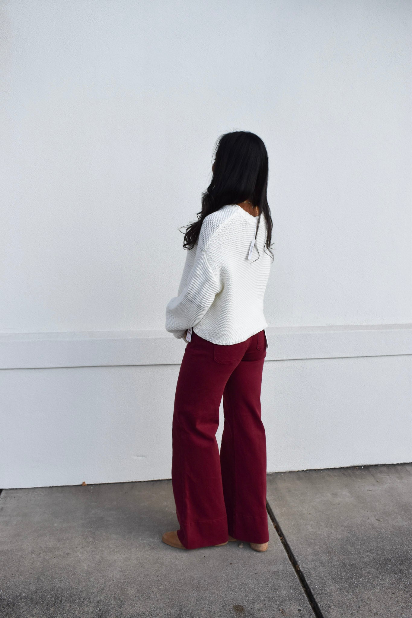 Risen Mid Rise Wide Leg: Wine