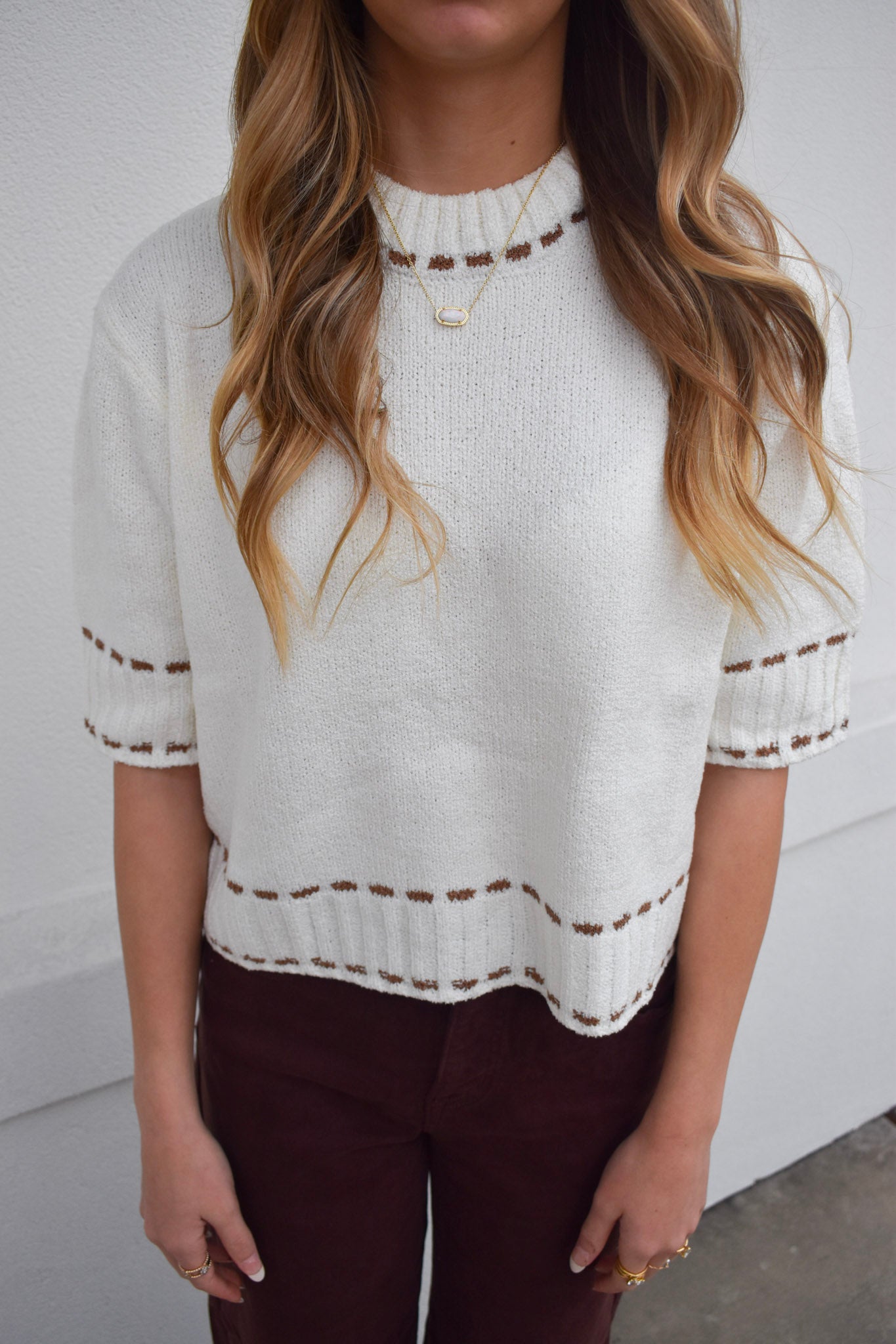 Stitch Effect Short Sleeve Top