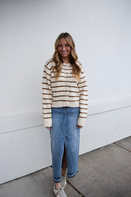 Button Down Stripe Knitted Cardigan