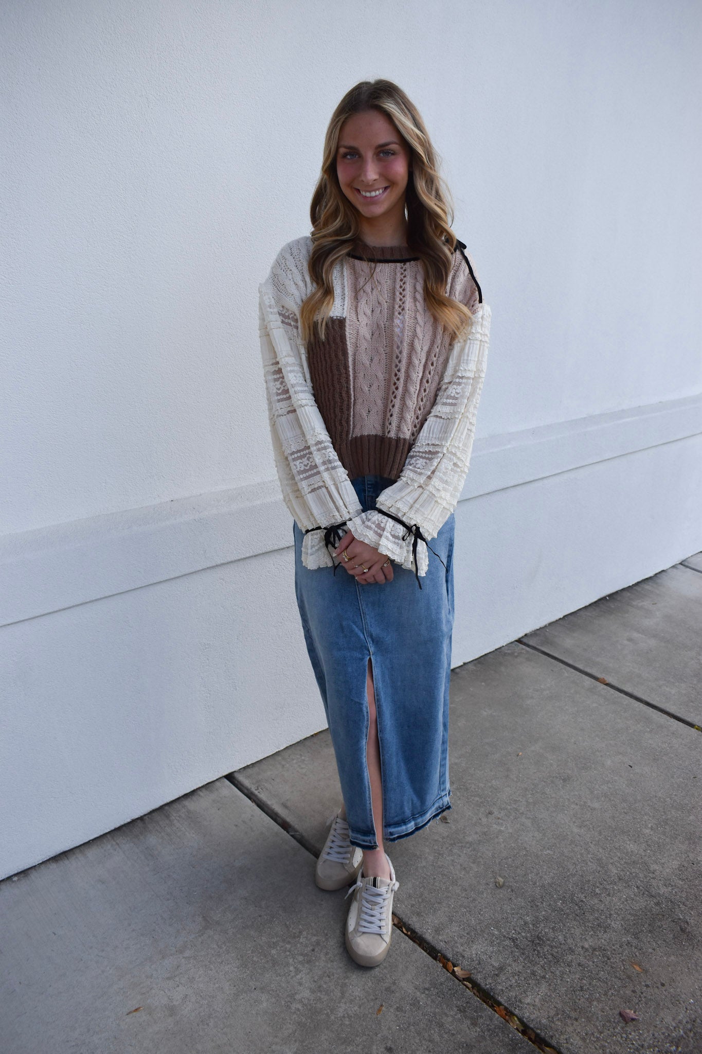 Lace Cable Twofer Sweater