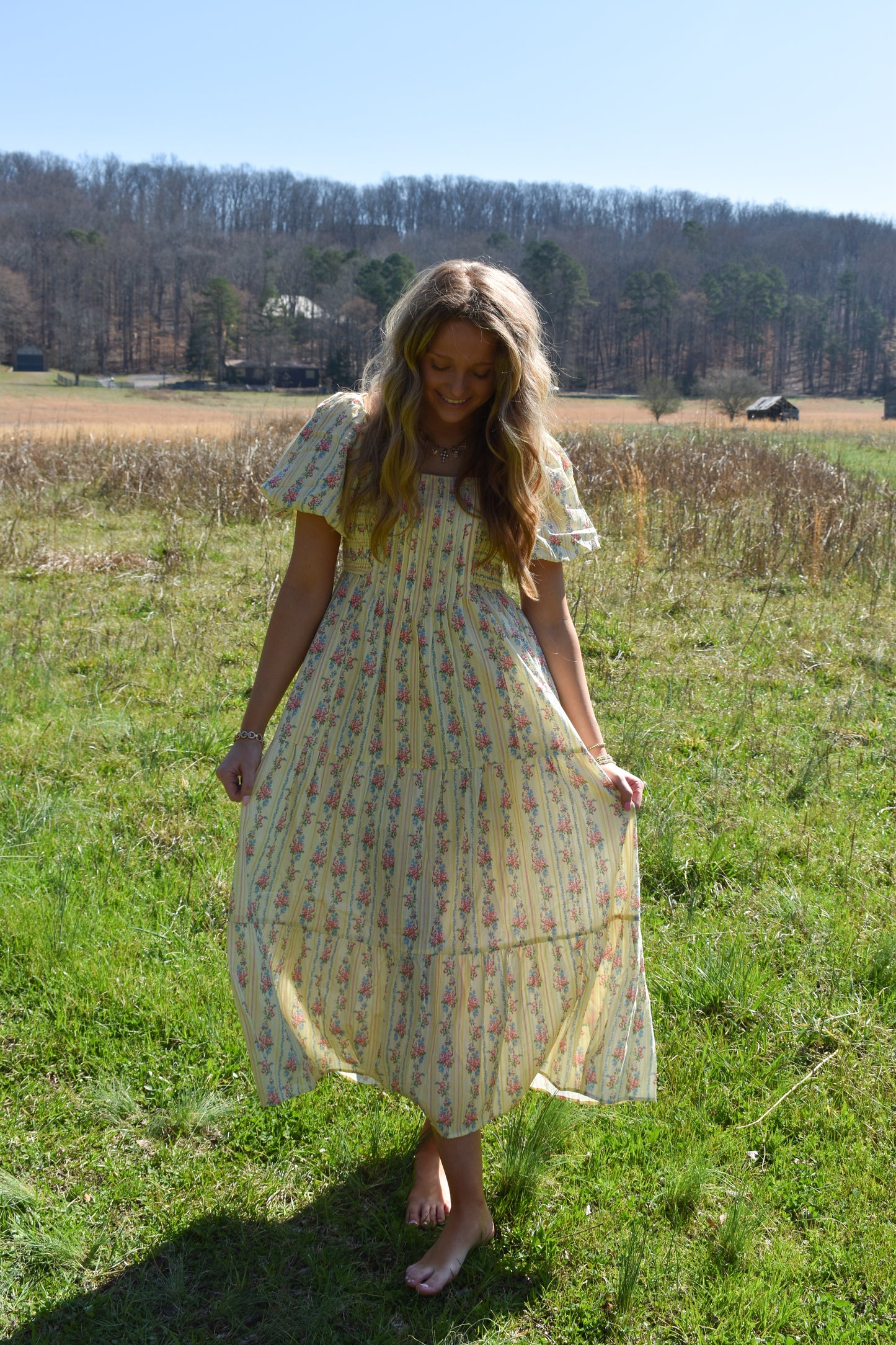 Smocked Baby Yellow Floral Maxi Dress