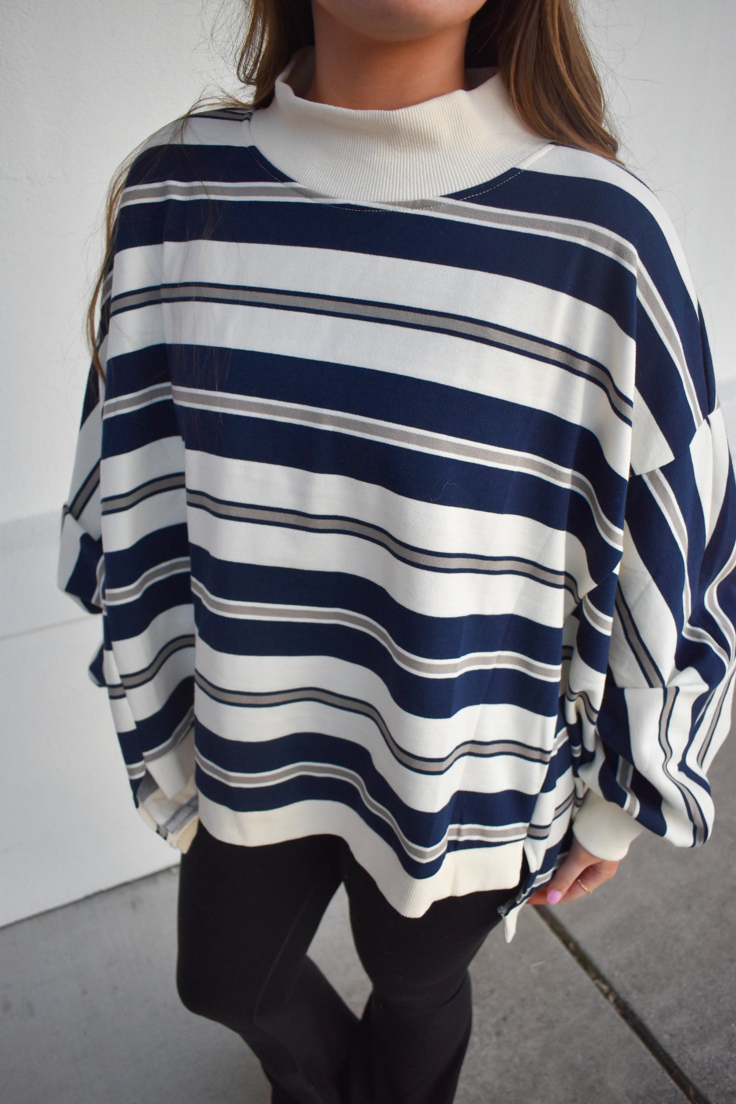 Striped Oversized Mockneck