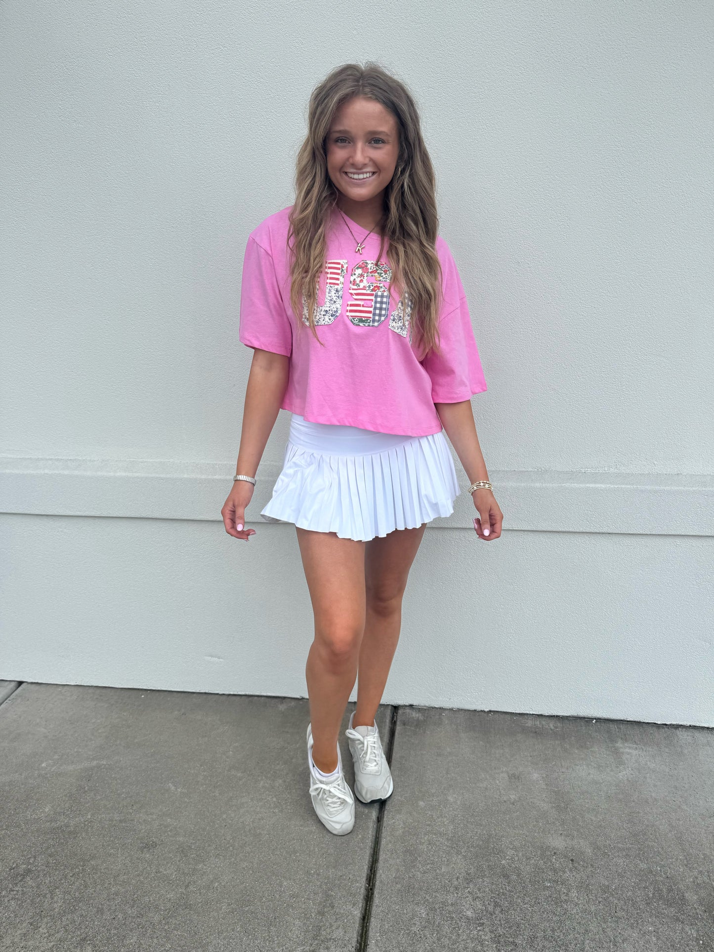 *Restock* USA Patchwork Crop Top: Pink