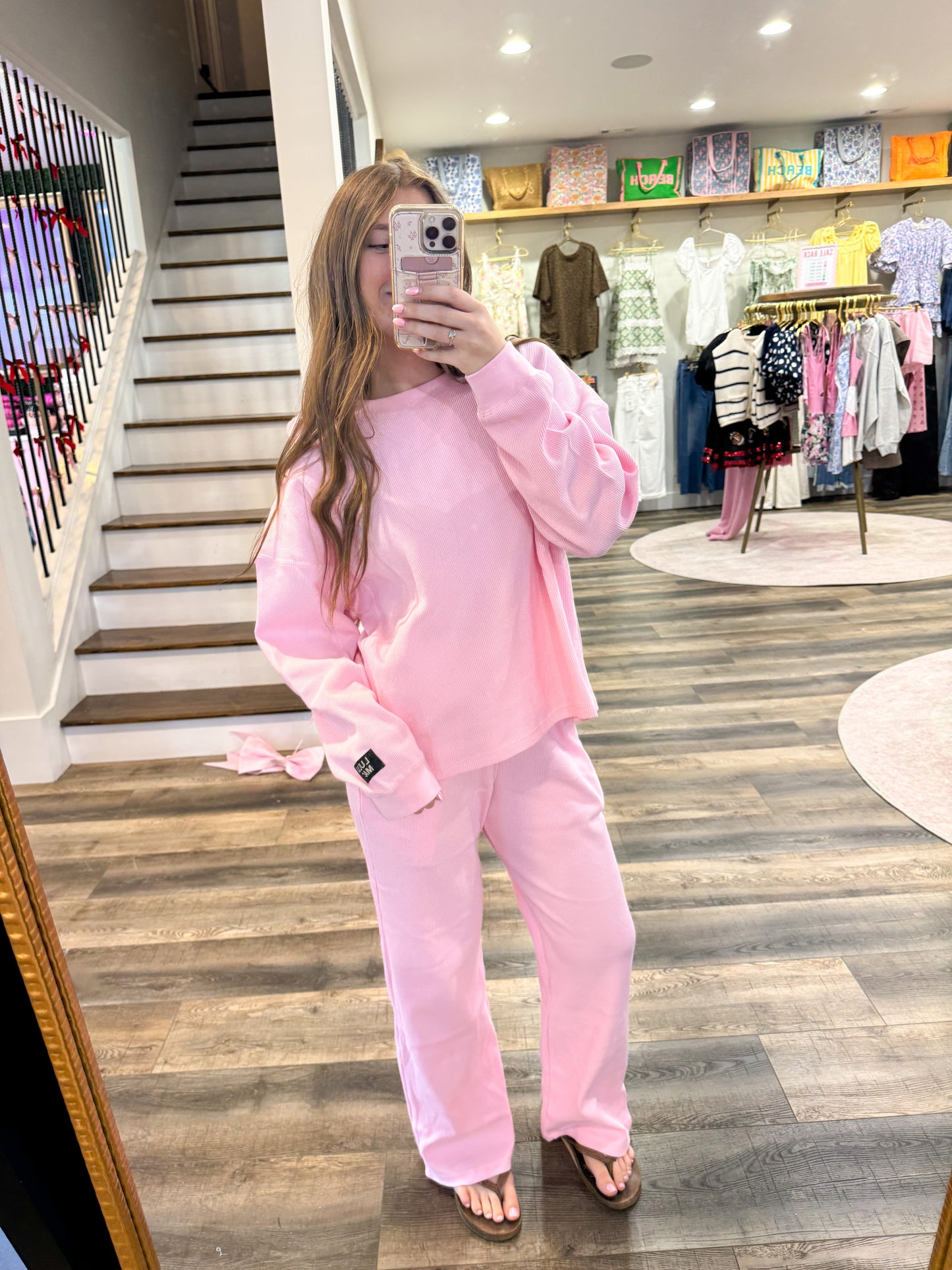 Lulu Mac Waffle Long Sleeve: Light Pink