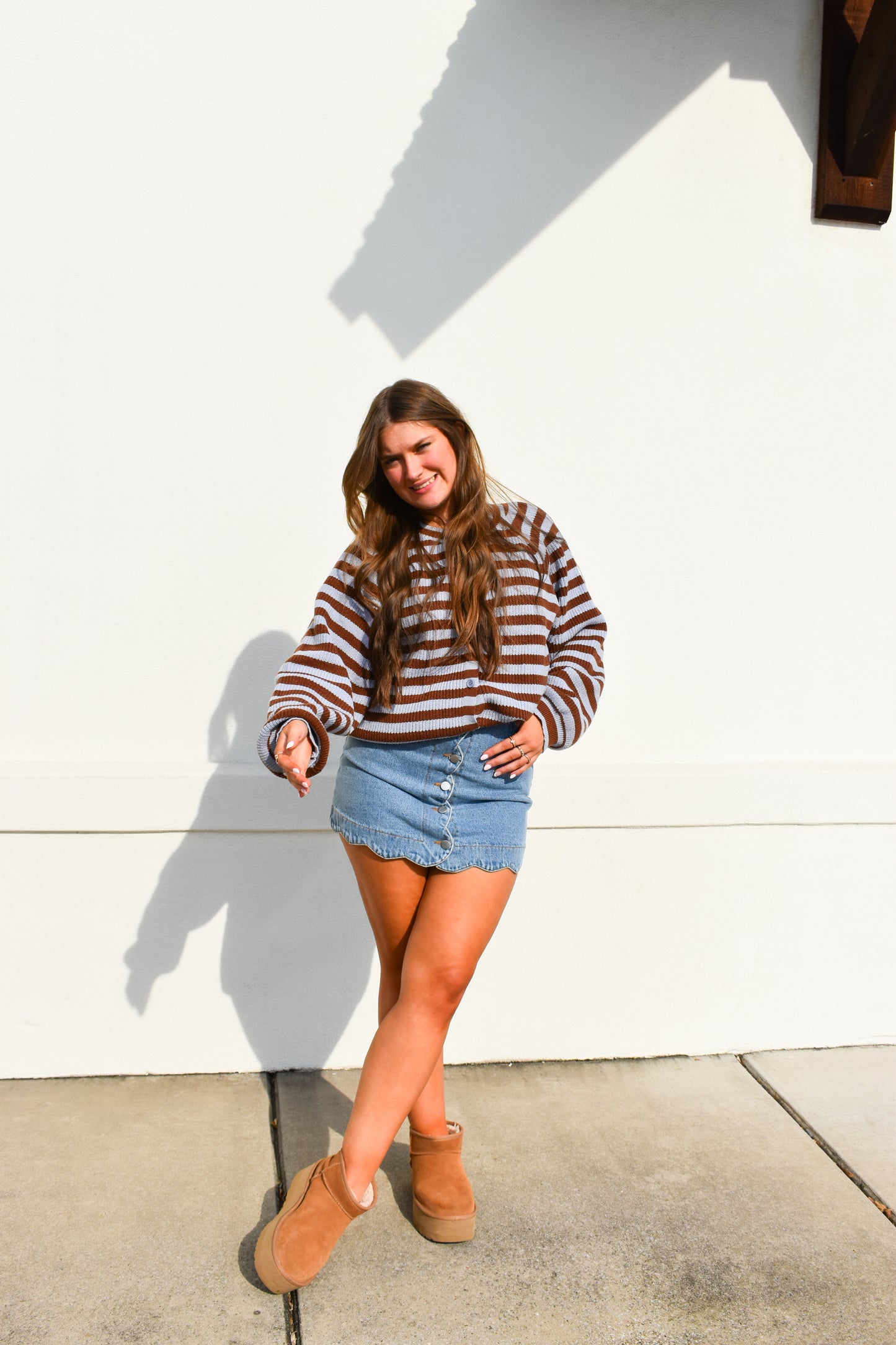 Brown/Blue Striped Sweater Cardigan