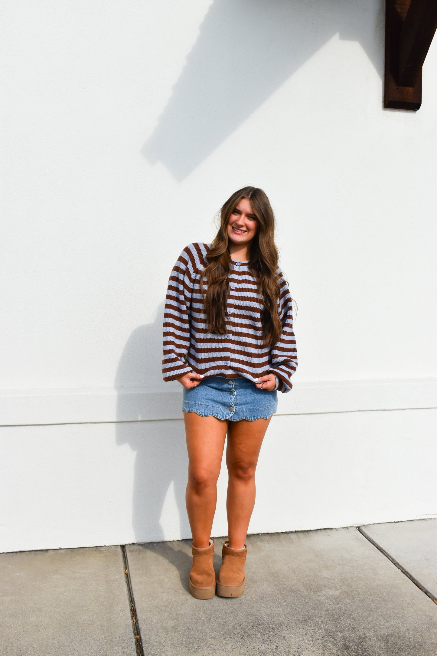 Brown/Blue Striped Sweater Cardigan