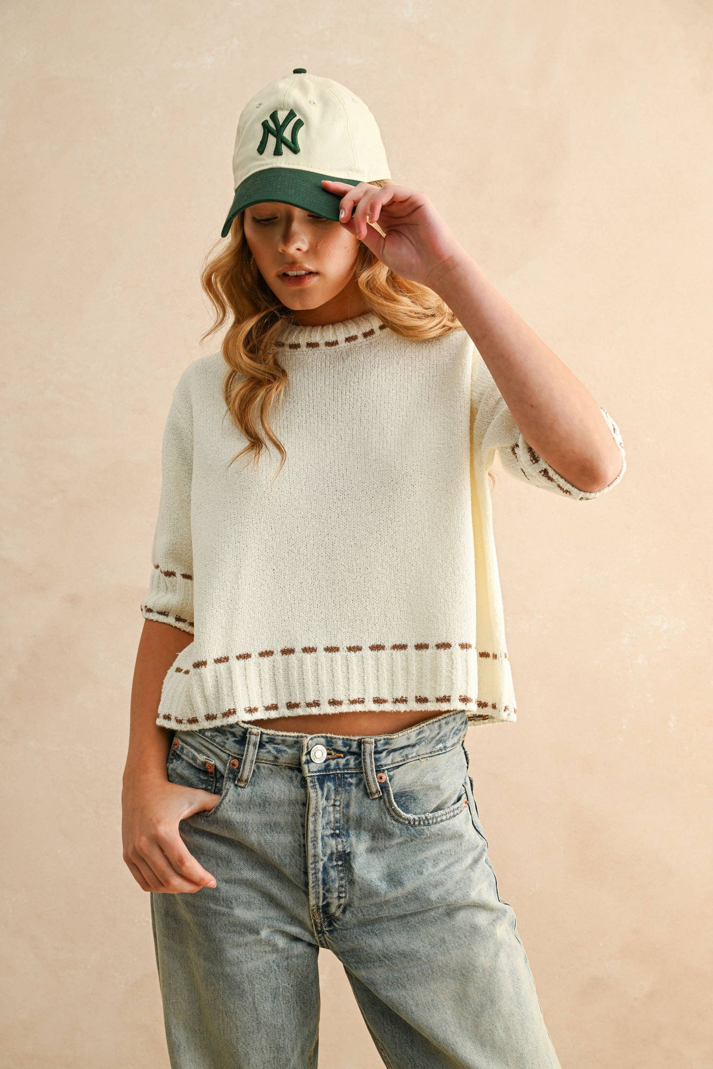 Stitch Effect Short Sleeve Top