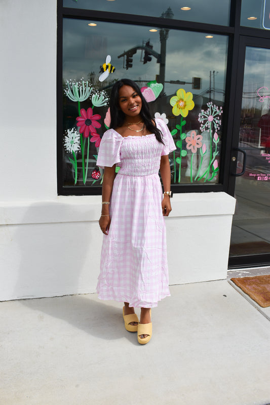 Pretty in Pink Gingham Maxi Dress